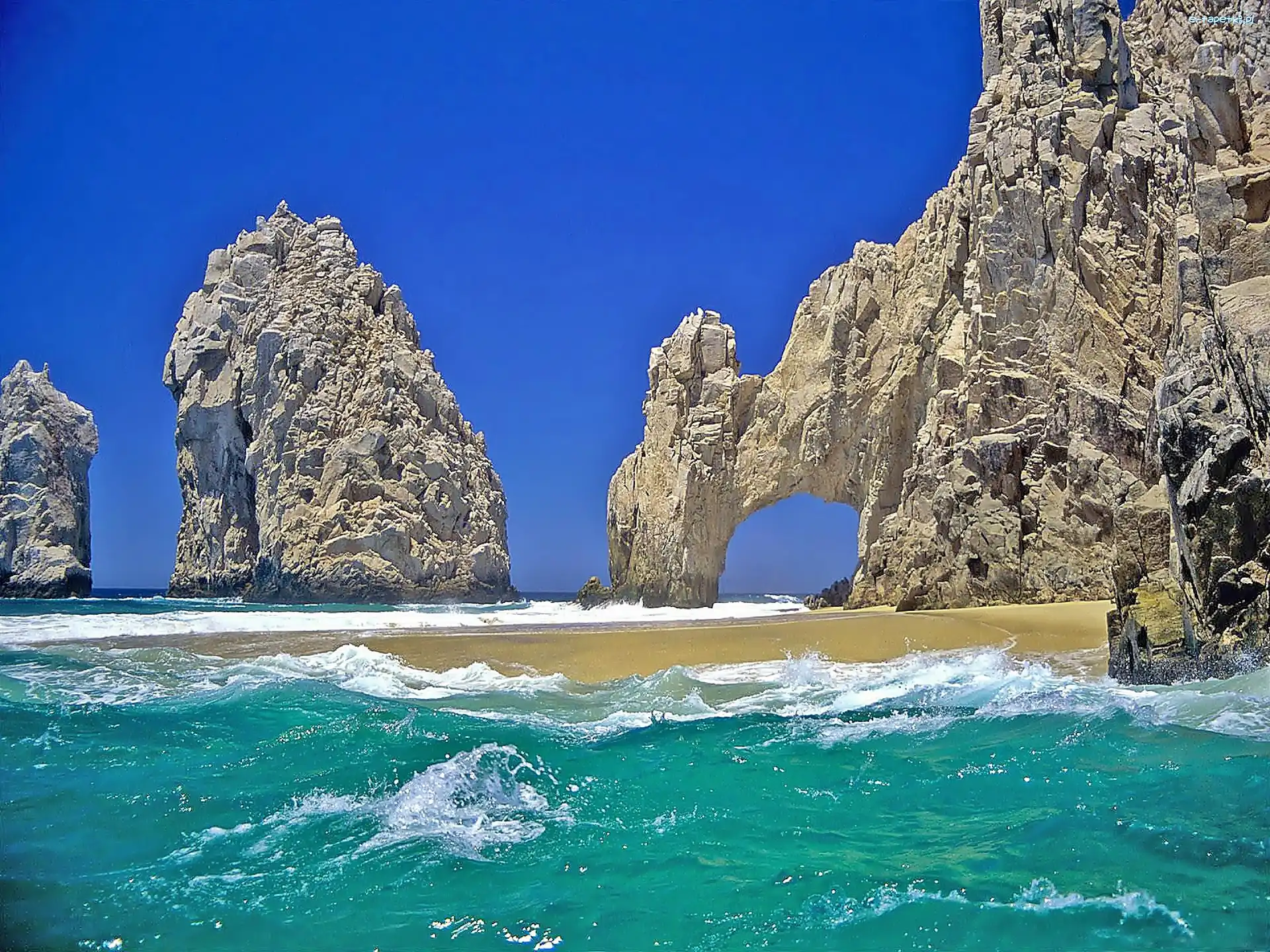 Meksyk, Fale, Niebo, Plaża, Morze, Cabo San Lucas, Skały