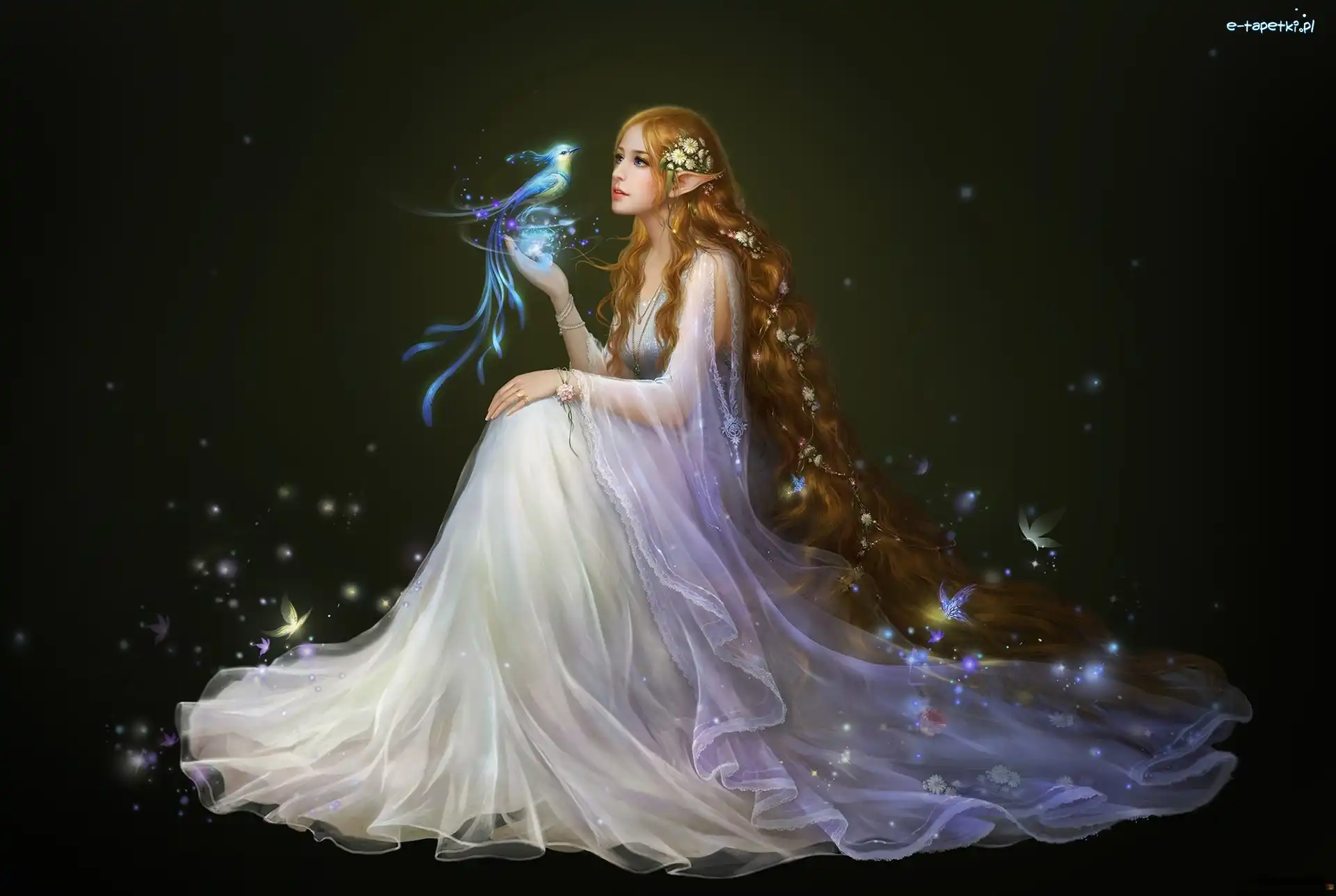 Elf, Fantasy, Ptak, Kobieta