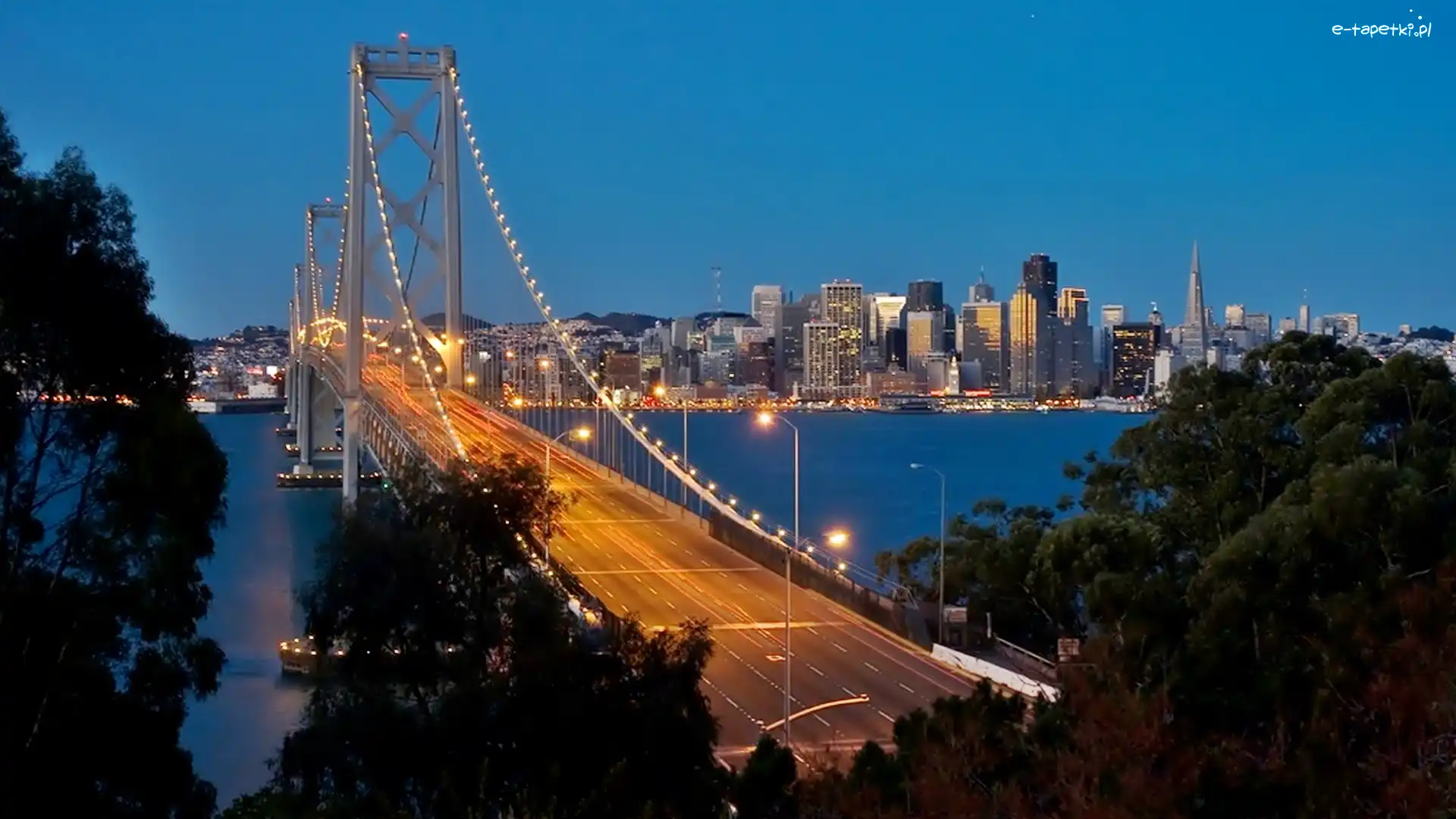 Oświetlony, Rzeka, Most, San Francisco, Drapacze Chmur