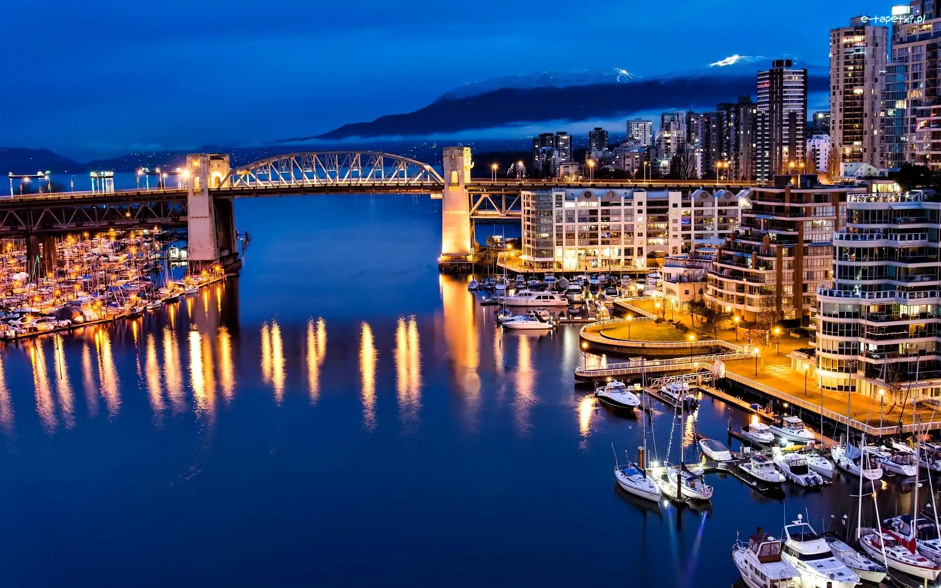 Kanada, Miasto, Vancouver, Most, Nocą