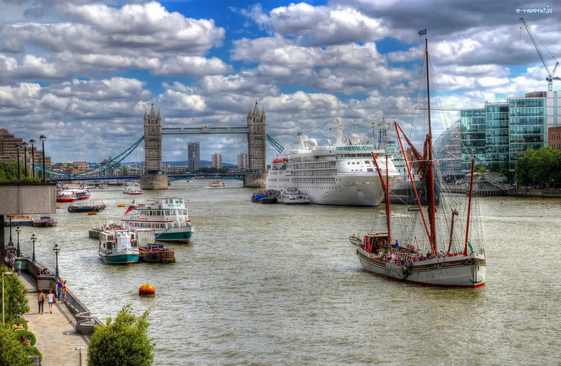Statki, Londyn, Most Tower Bridge, Rzeka