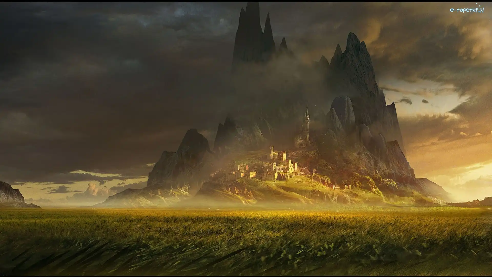 Chmury, Fantasy, Zamek, Góry