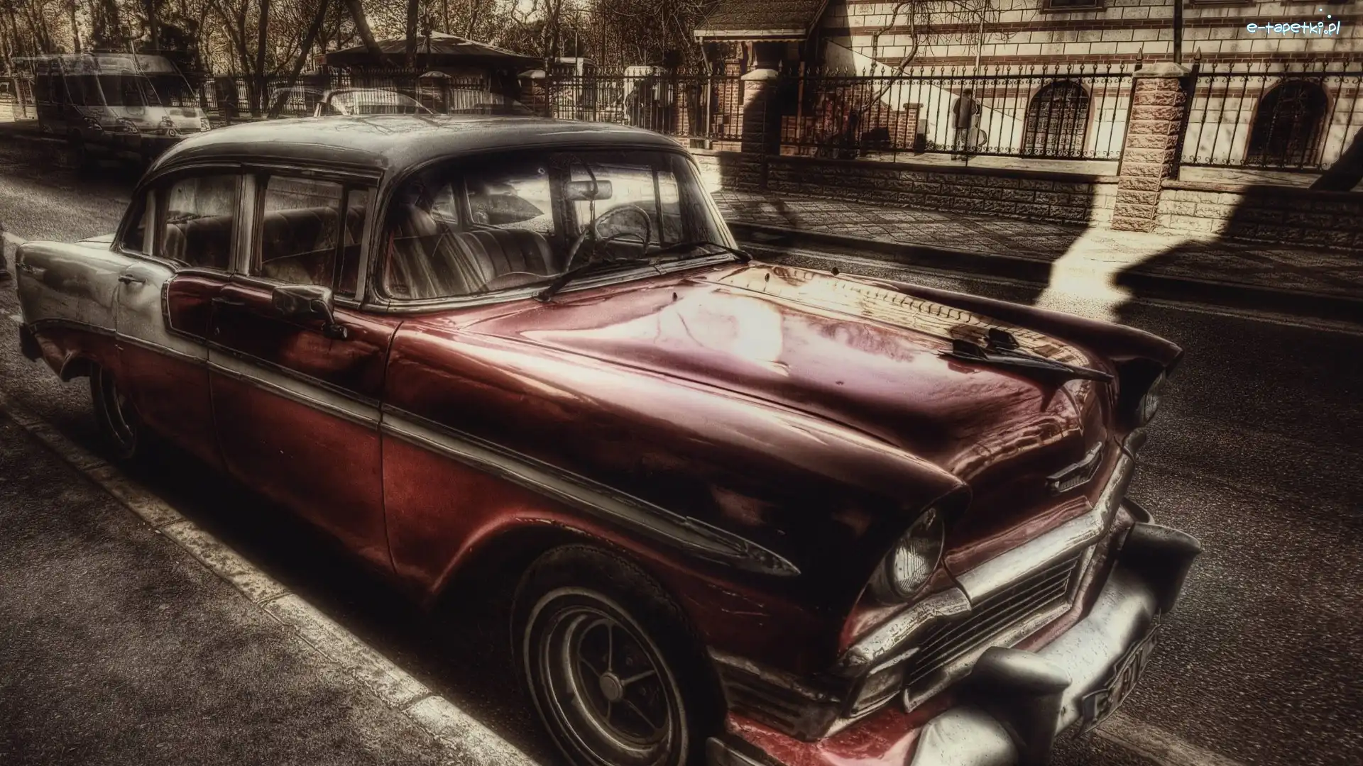 Dom, Czerwony, Ulica, Stare Zdięcie, Chevy Hdr, Zabytkowy