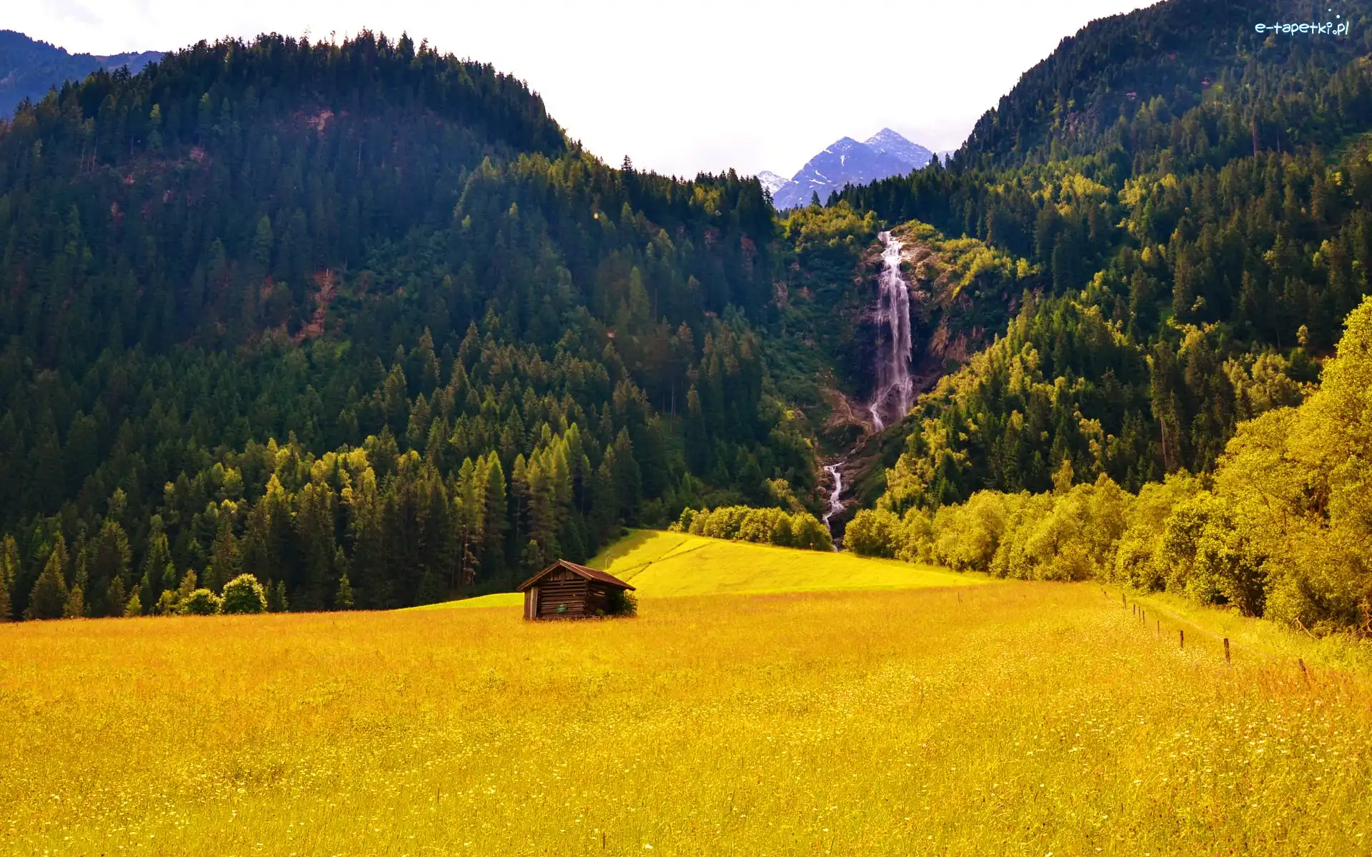 Góry, Domek, Wodospad, Pola
