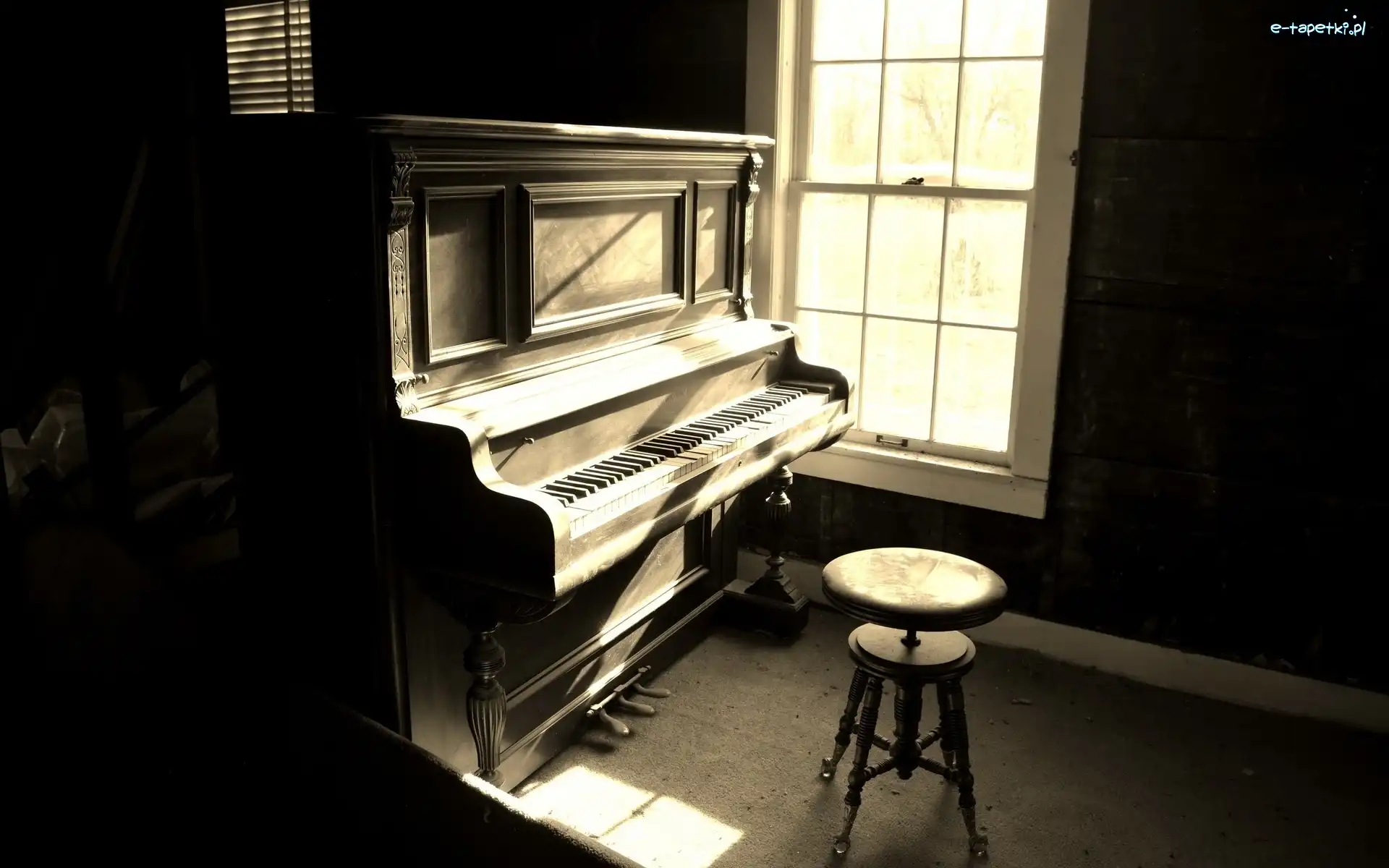 Słońce, Stare, Zakurzone, Pianino, Instrument, Okno, Stołek