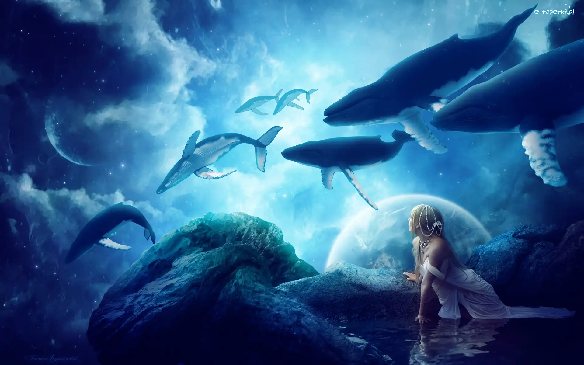 Fantasy, Kobieta, Wieloryby