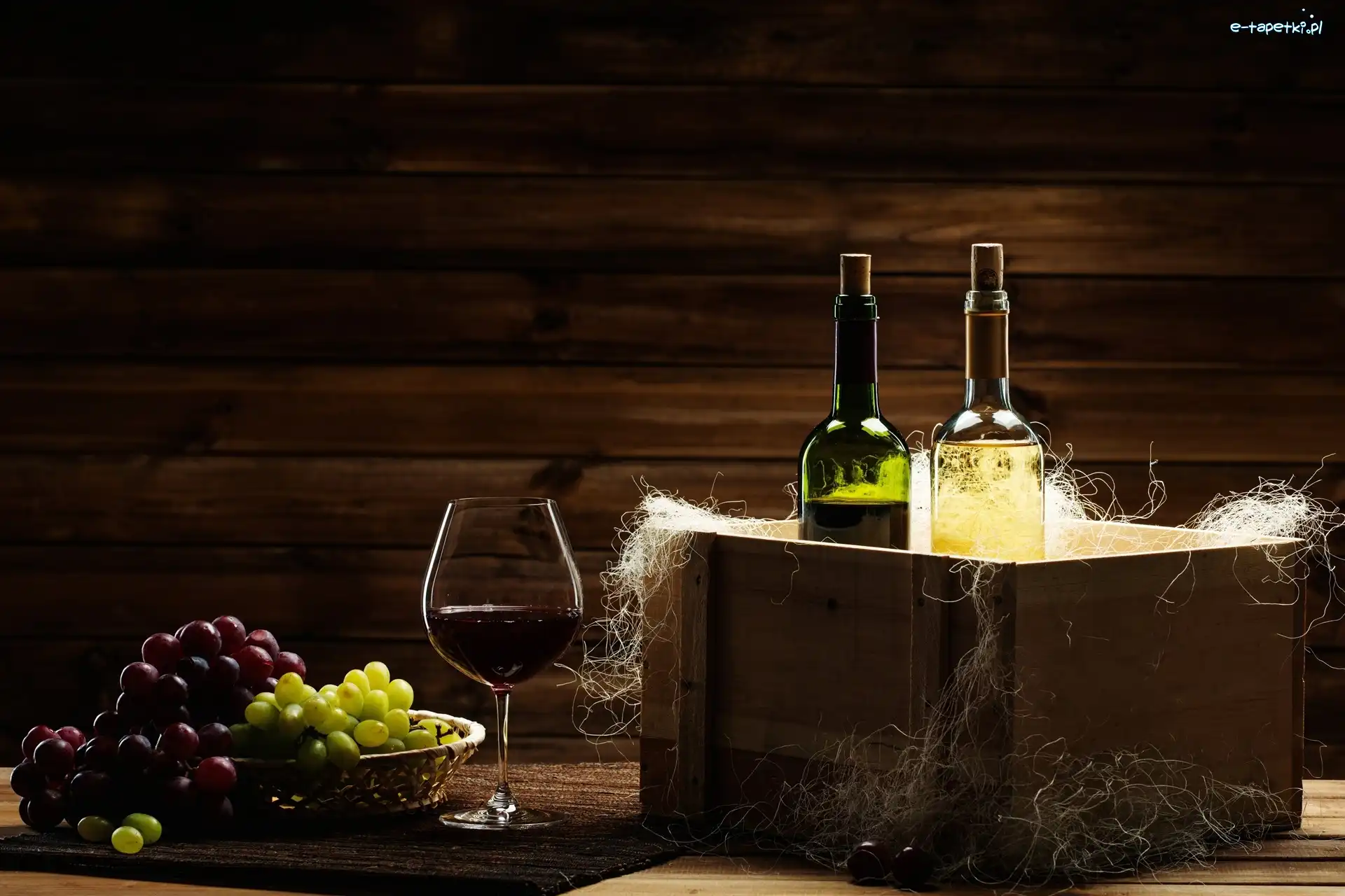 Wino, Winogrona, Kieliszek, Skrzynka