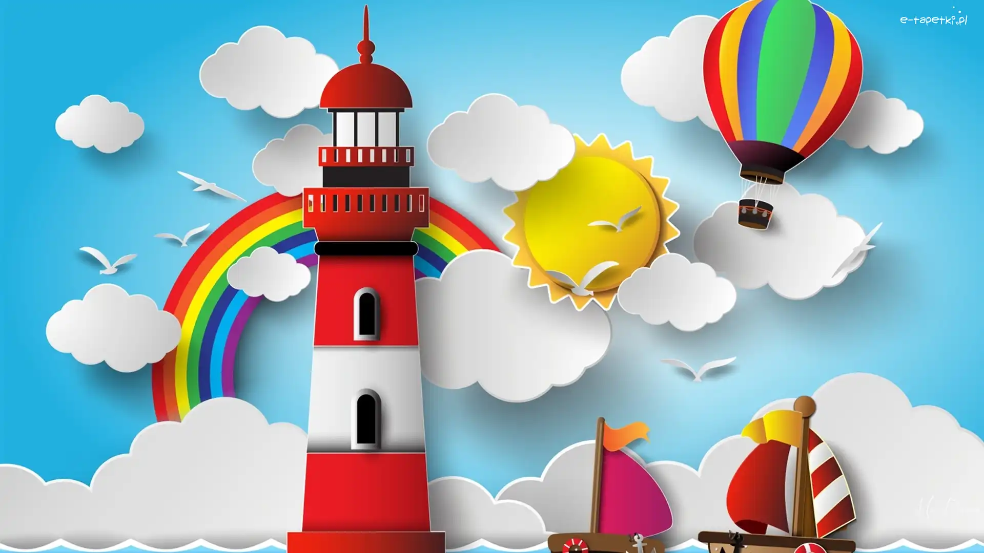 Dla Dzieci, Balon, Chmury, Latarnia Morska