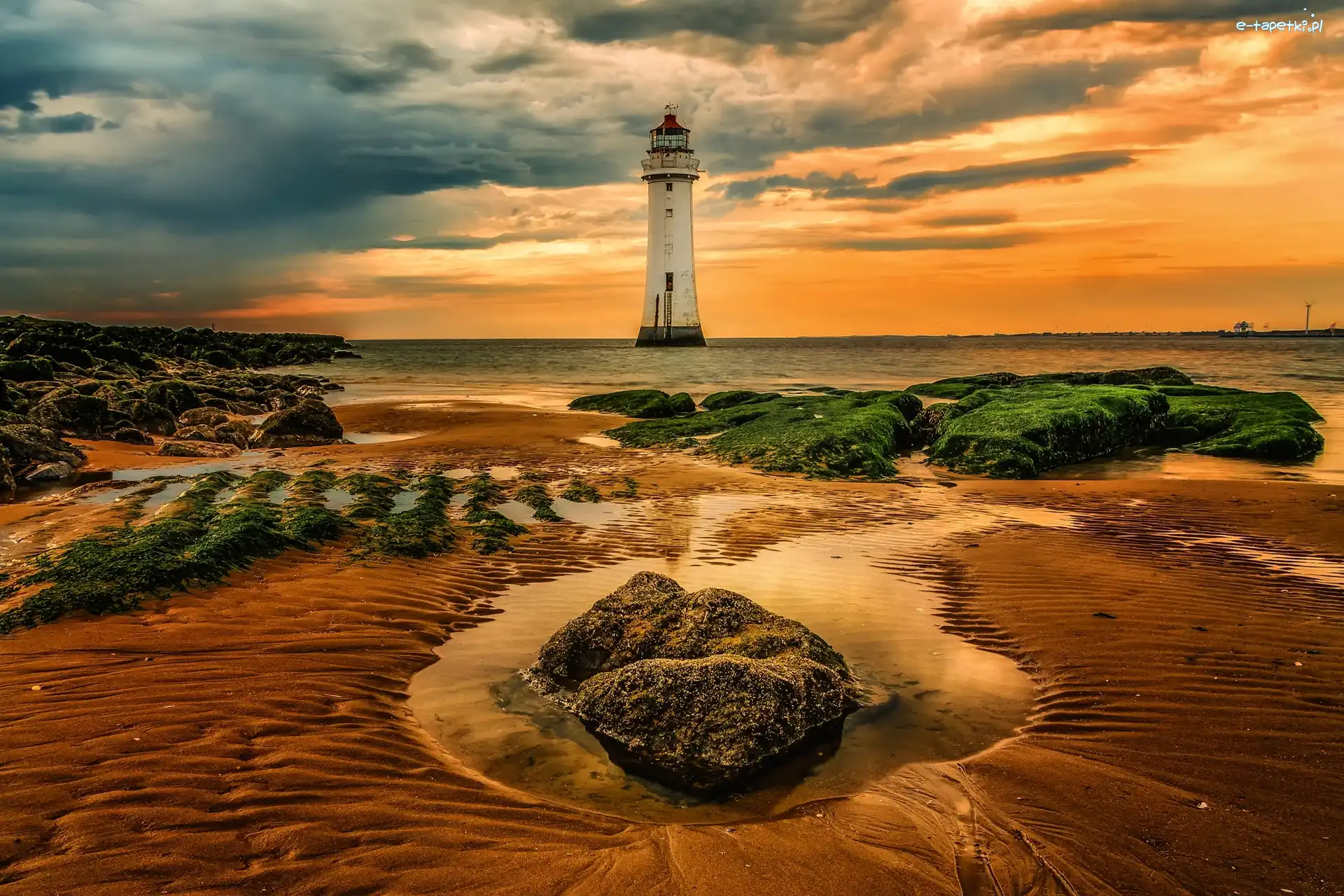 Latarnia Morska, Morze, Zachód Słońca, Odpływ, Plaża