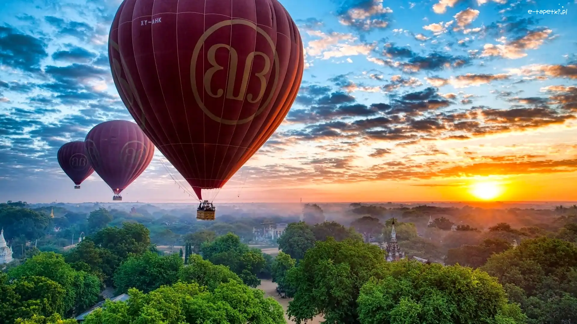 Balony, Chmury, Niebo, Zachód Słońca