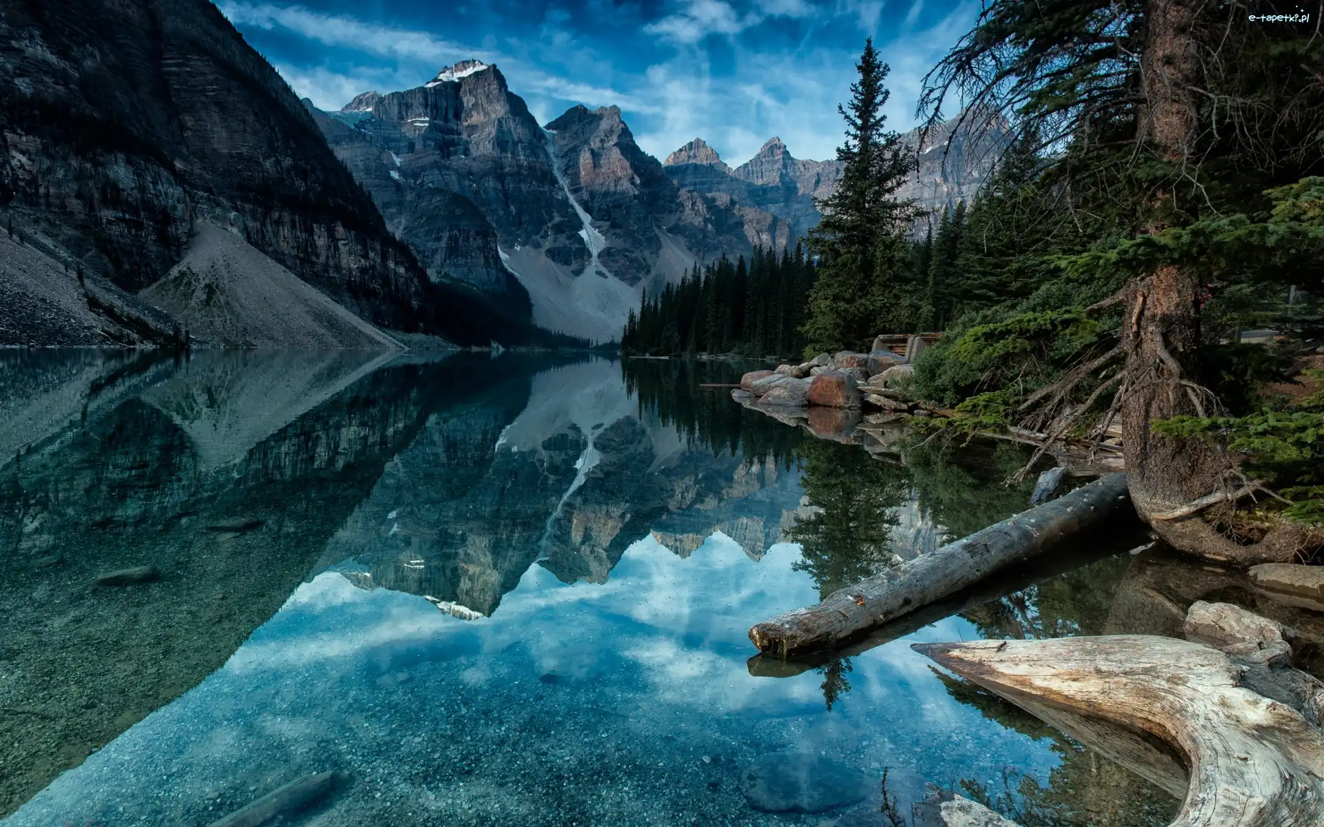 Kanada, Góry, Park Narodowy Banff, Drzewa, Jezioro Moraine