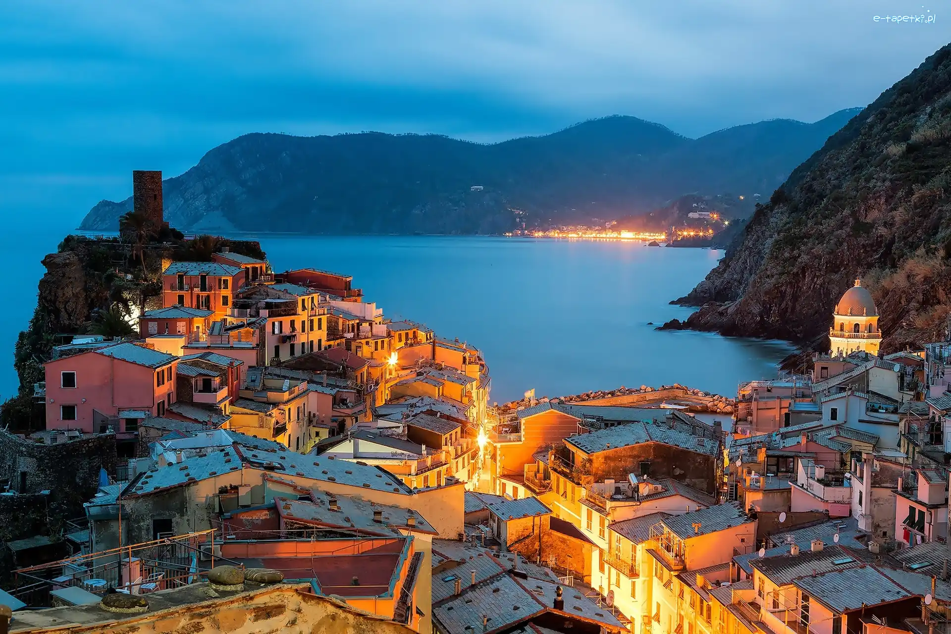 Włochy, Morze, Vernazza, Wybrzeże, Góry, Domy