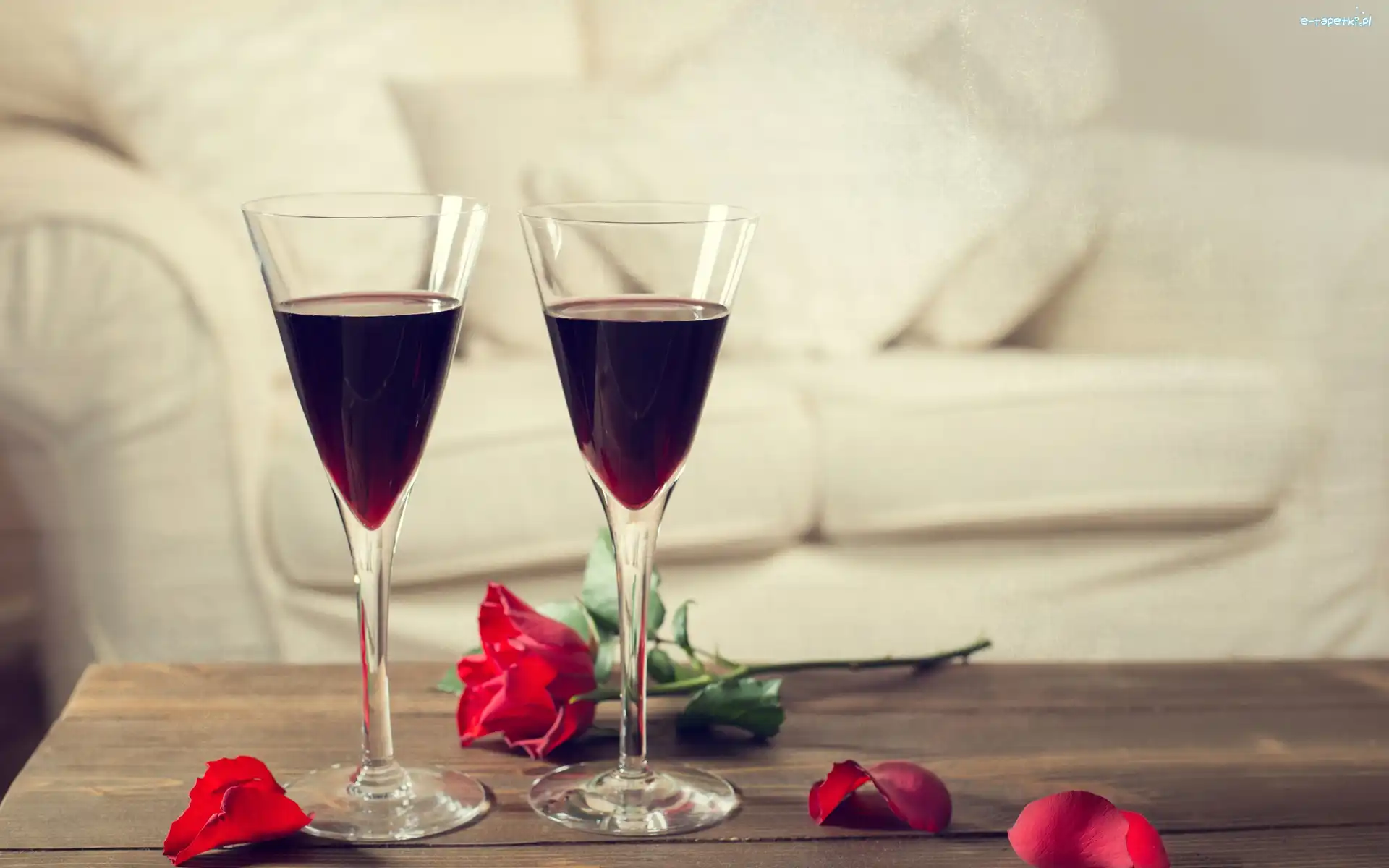 Wino, Kieliszki, Czerwone, Sofa, Róża