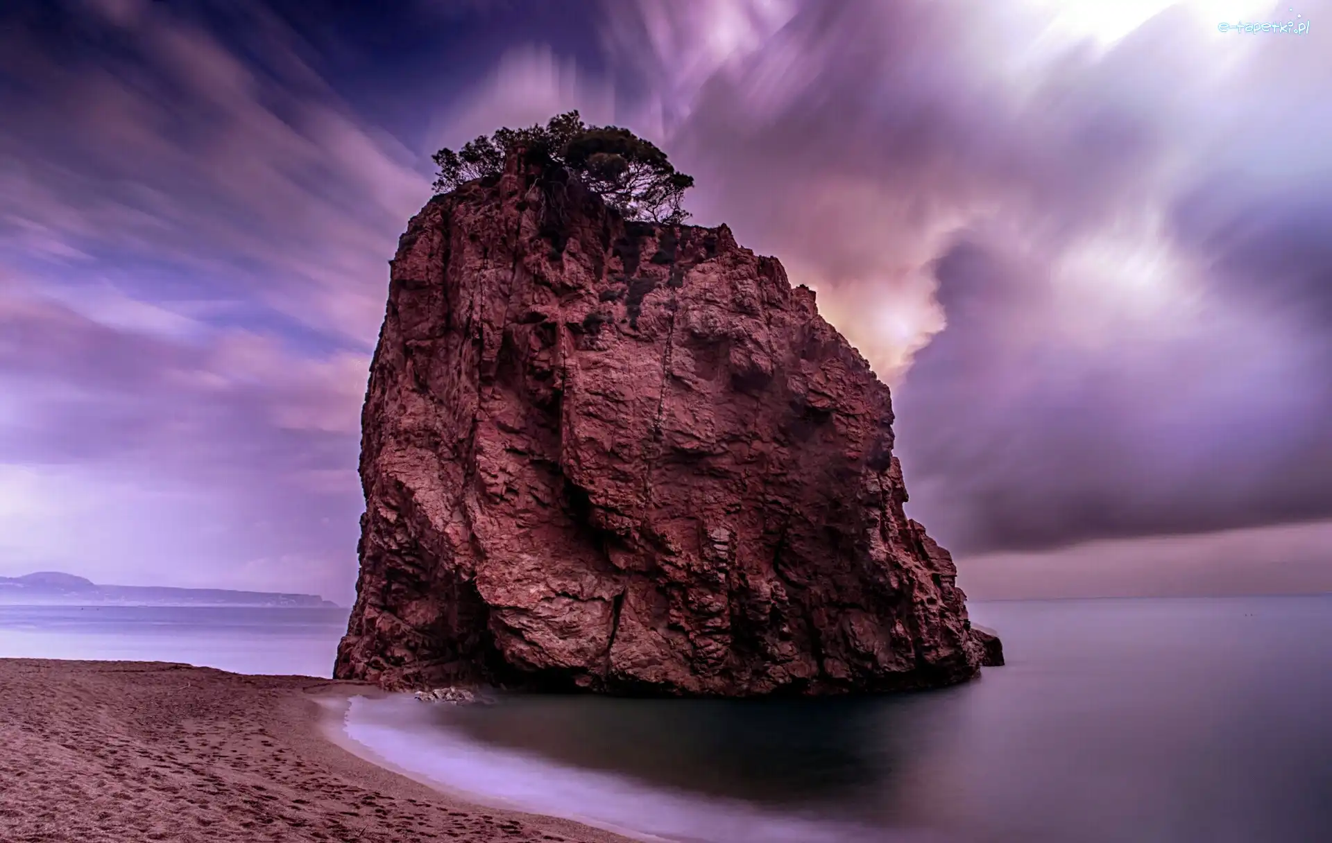 Skała, Plaża, Morze, Mgła, Chmury