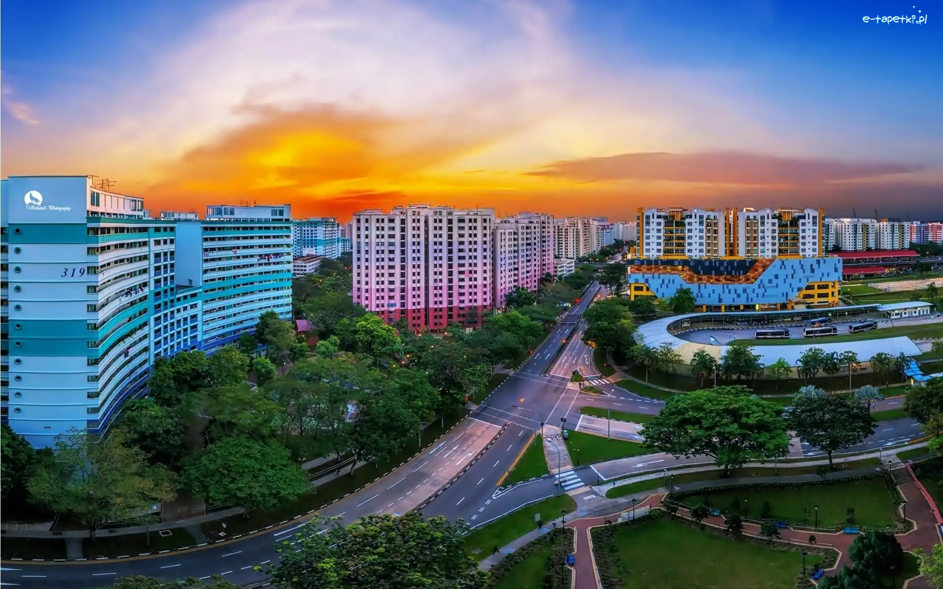 Singapur, Miasta, Panorama, Słońca, Zachód