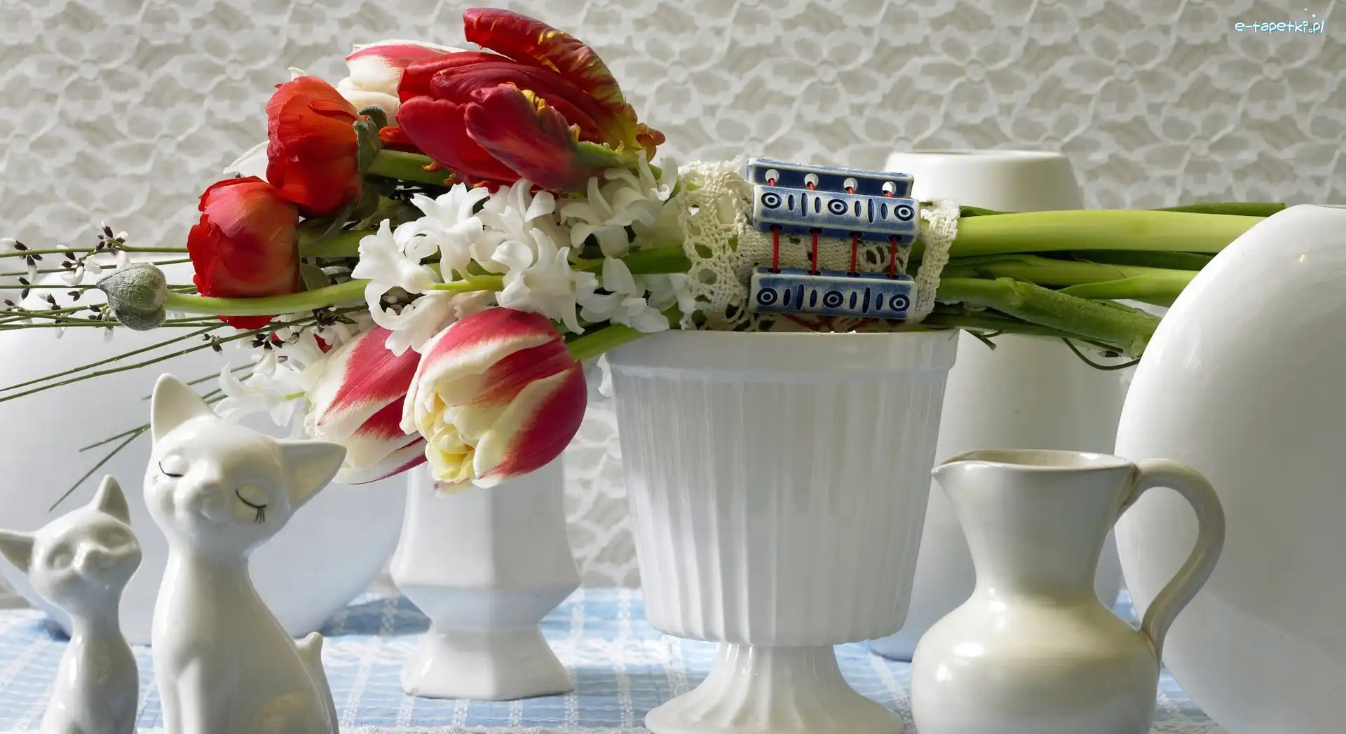 Figurki, Bukiet, Ceramiczne, Tulipany, Kwiatów