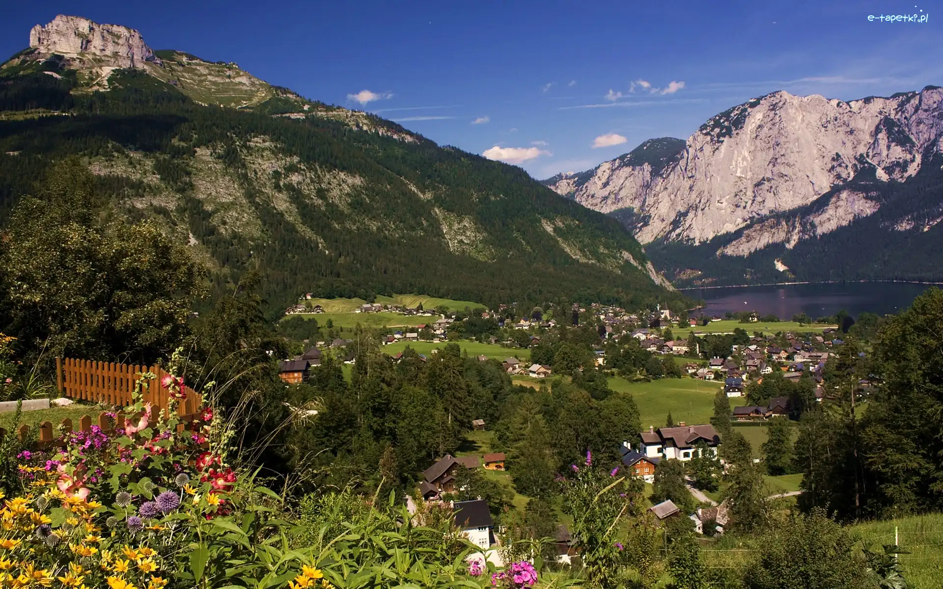 Góry, Domy, Jezioro, Wieś, Austria