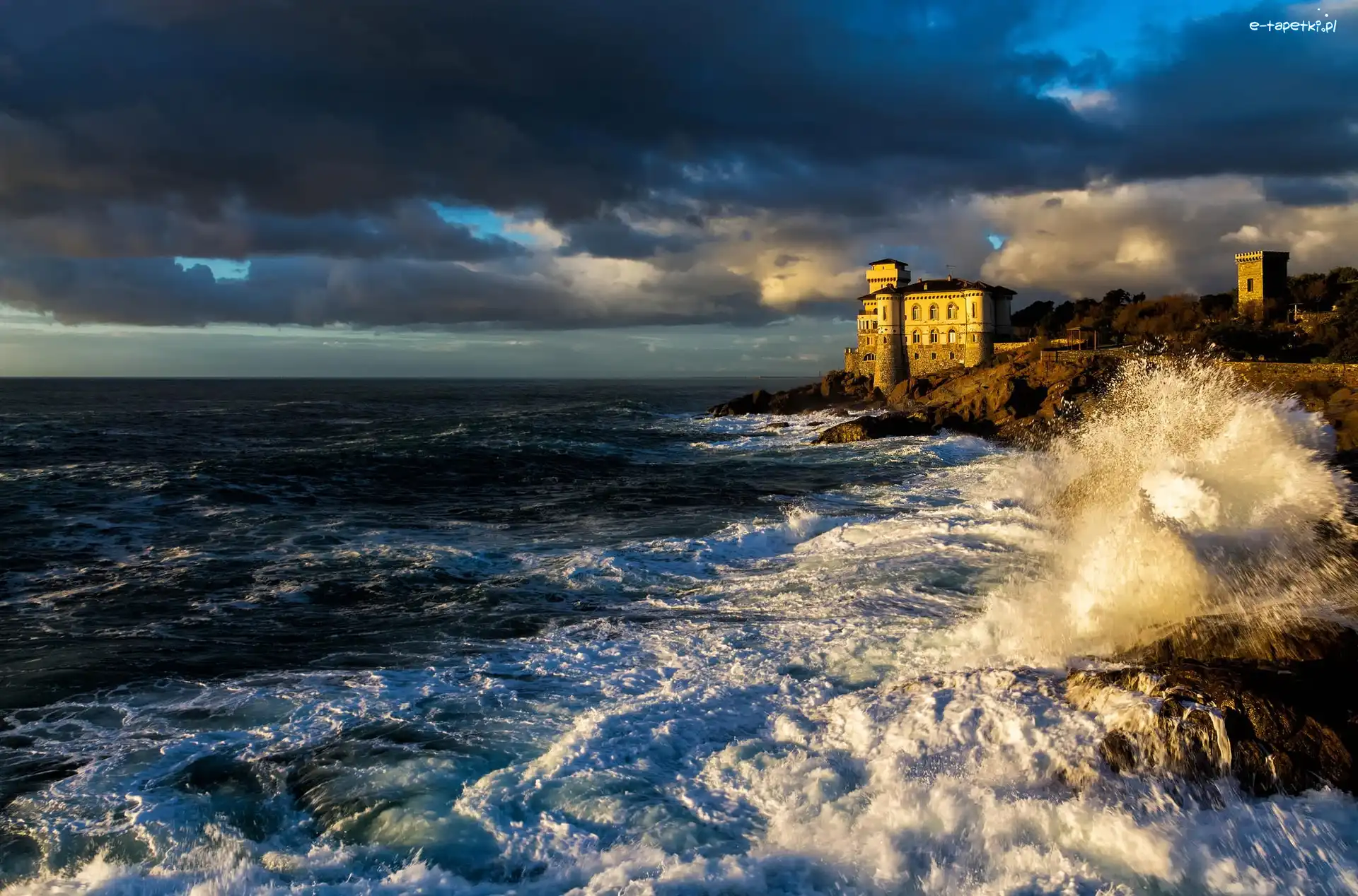 Fale, Livorno, Toskania, Castello del Boccale, Zamek Boccale, Morze, Włochy