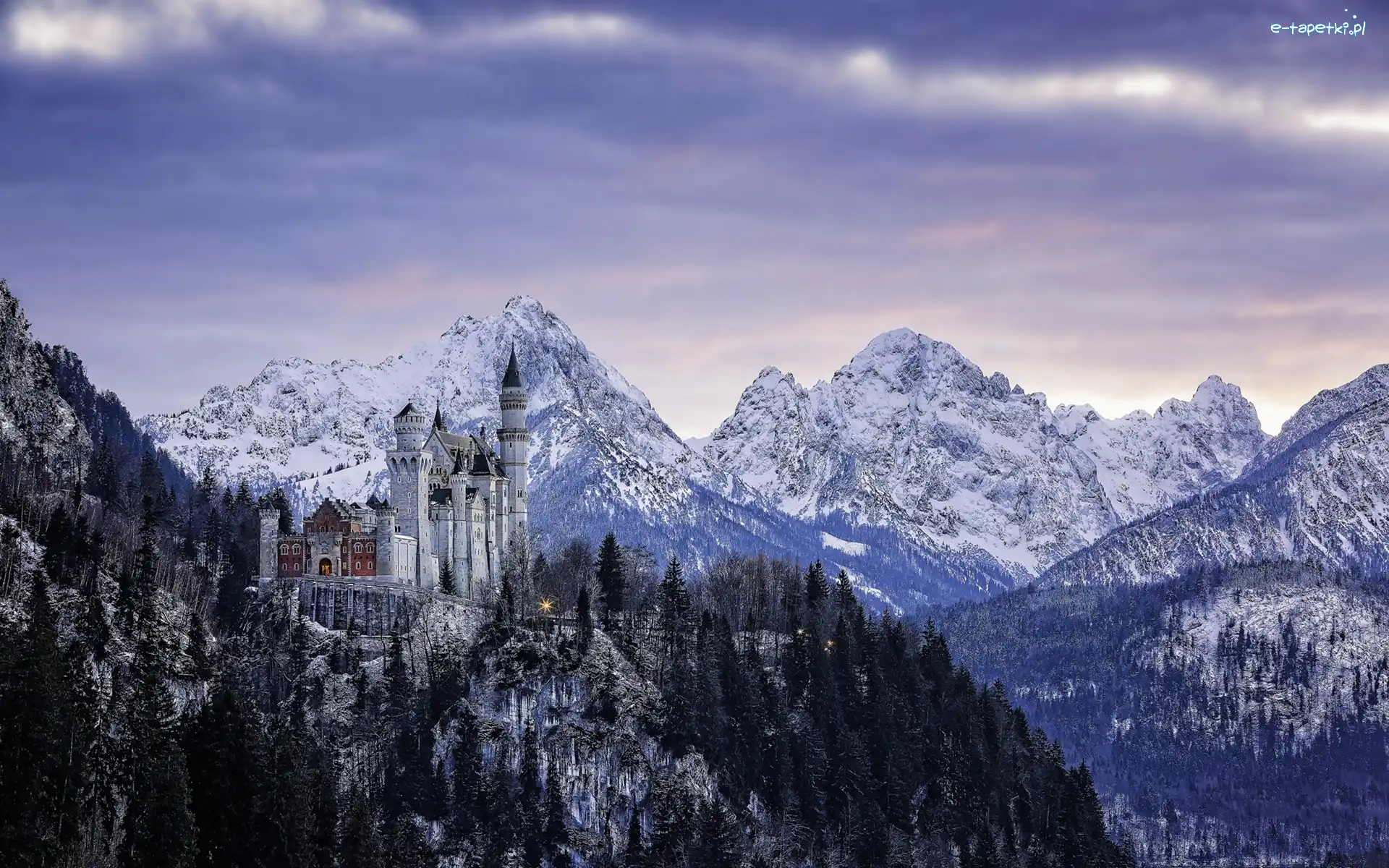Neuschwanstein, Góry, Zima, Zamek