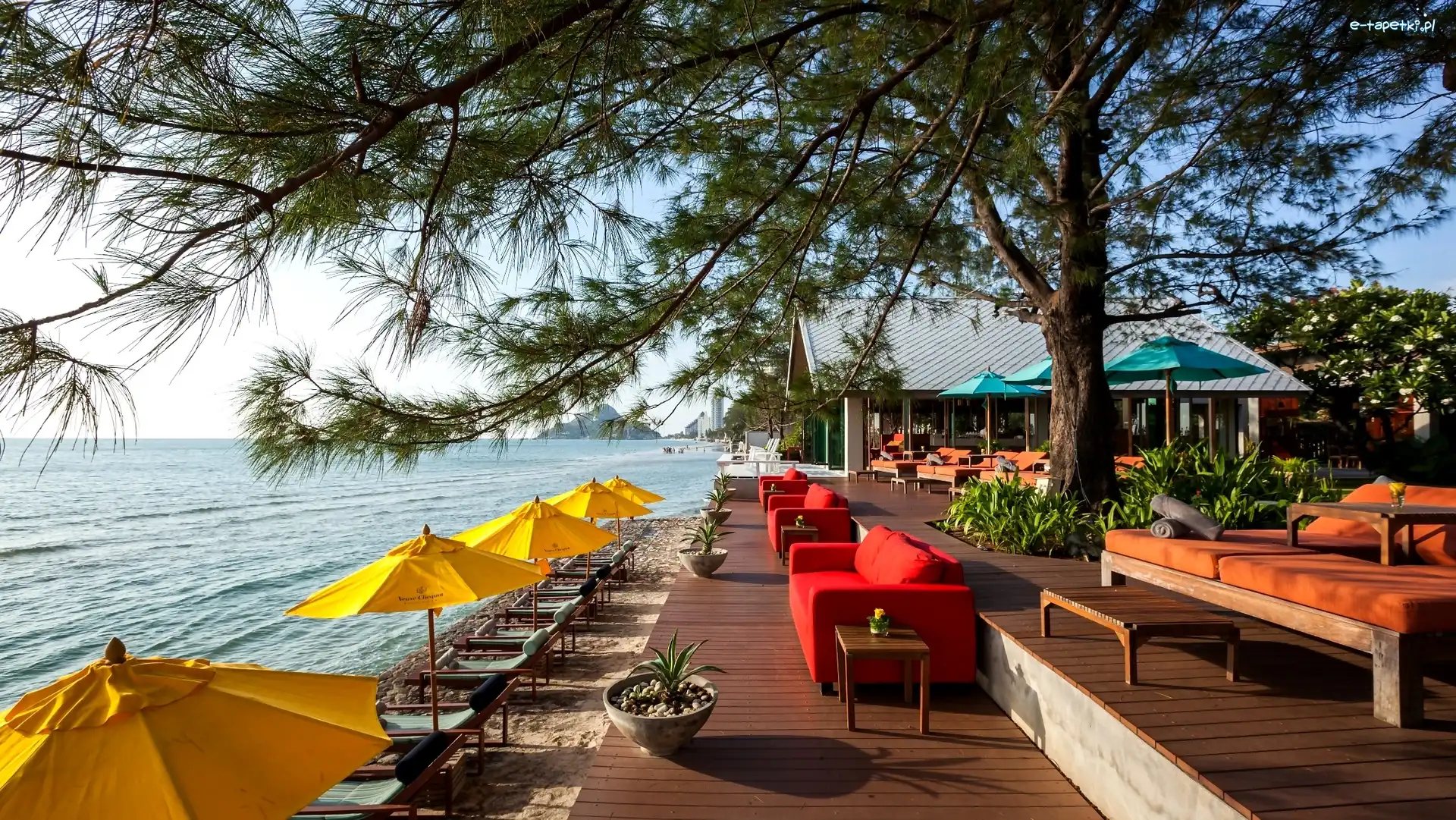 Hotelowy, Morze, Taras, Wakacje, Plaża