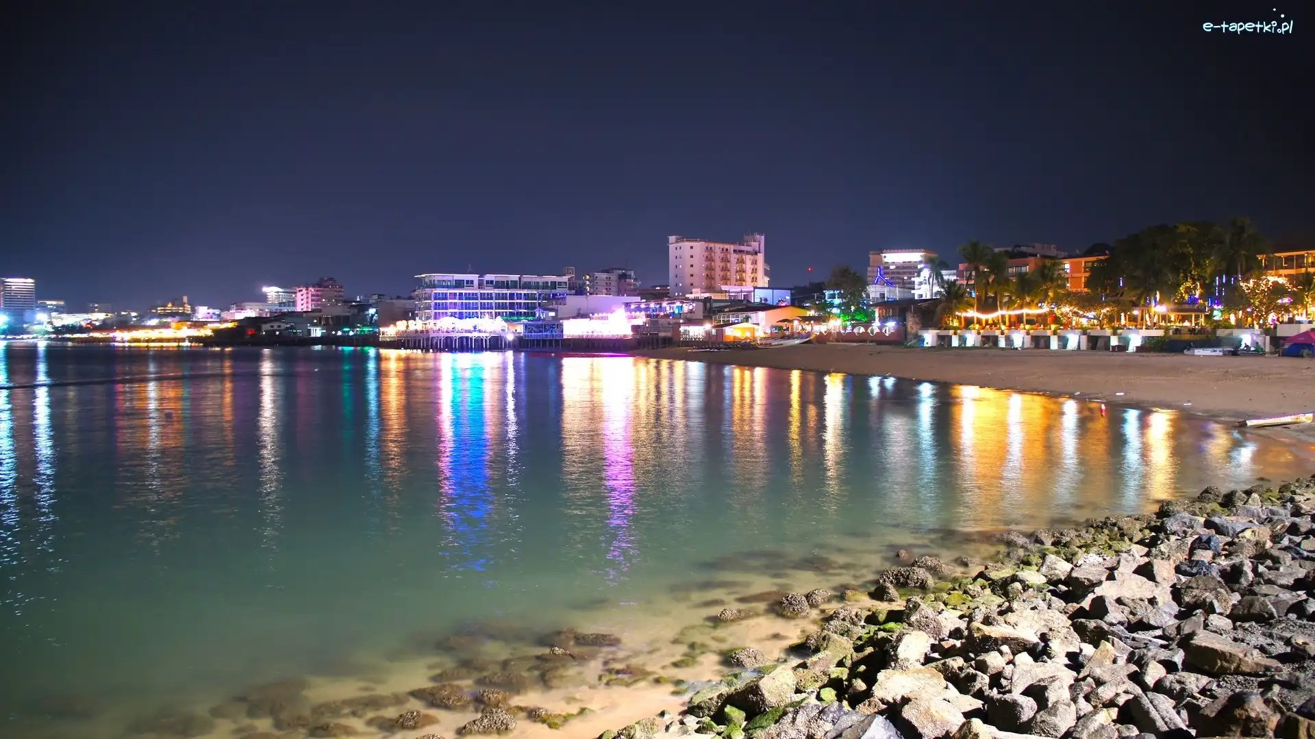 Zatoka, Światła, Miasto, Plaża