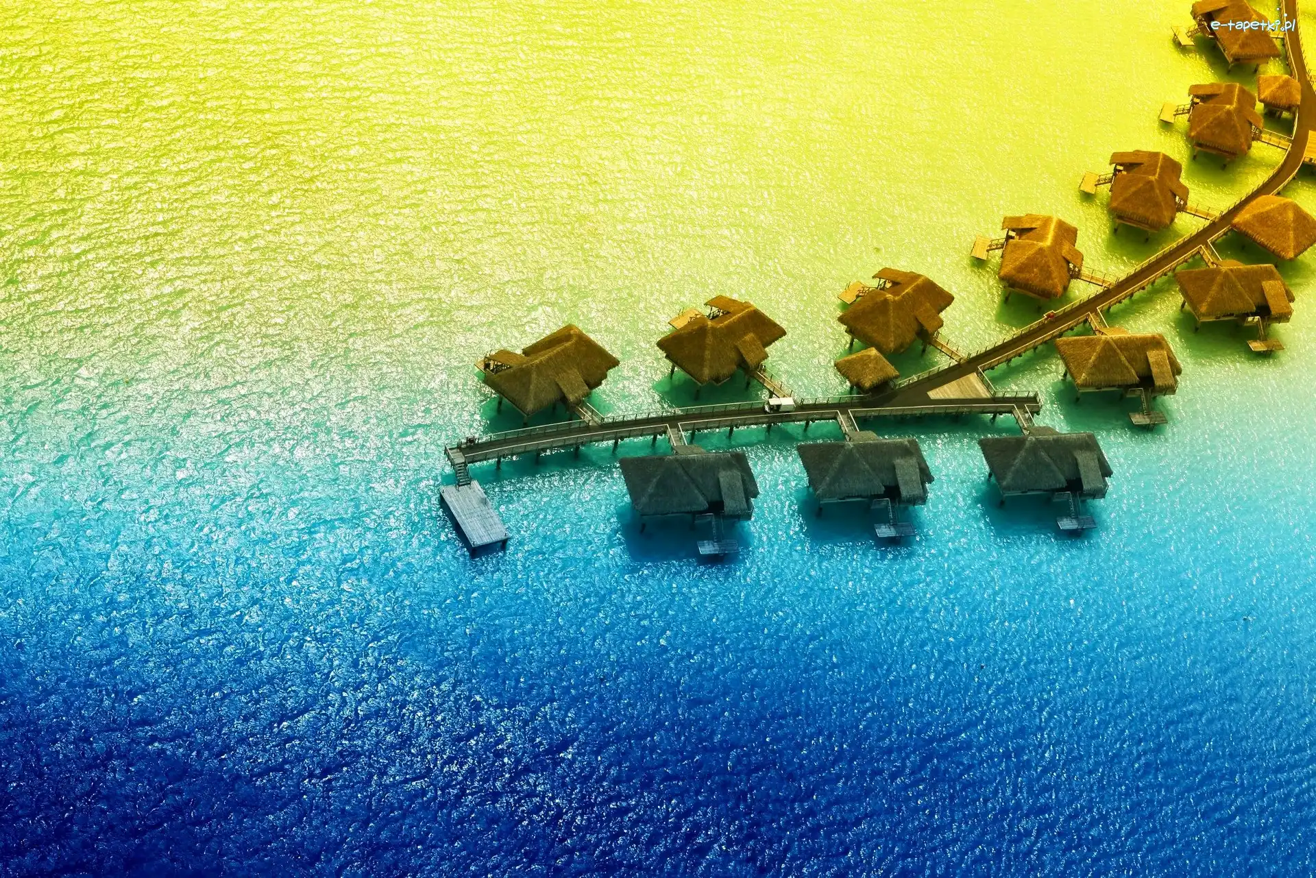 Ocean, Domki, Bora Bora, Zachód Słońca, Bungalow