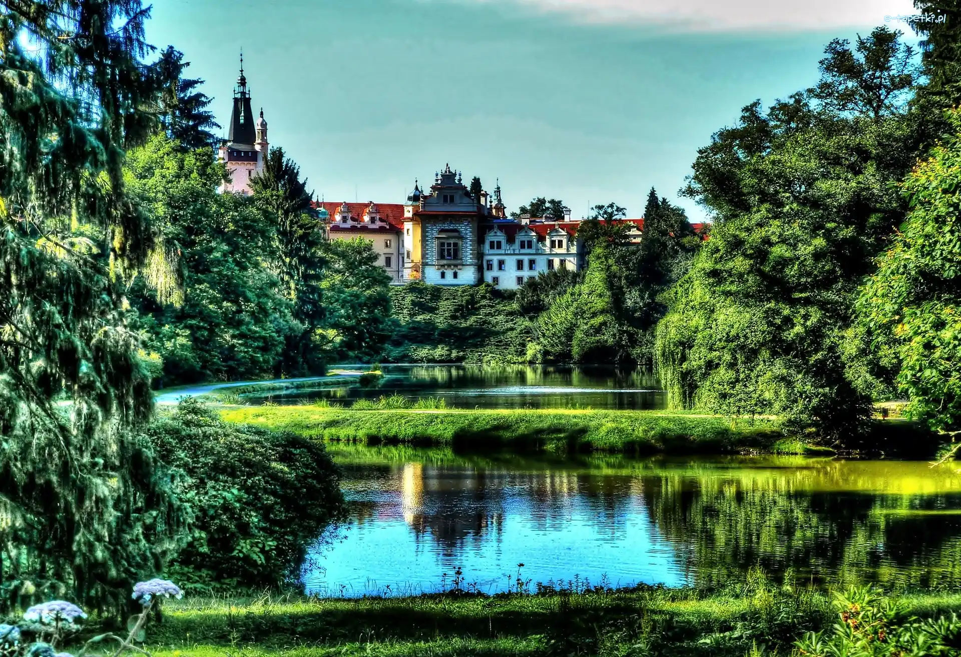 Zamek Pruhonice, Czechy, Miejscowość Pruhonice, Staw, Park