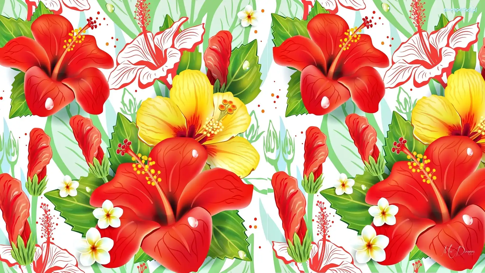 Kolorowe, Art, Kwiaty, Hibiskusy