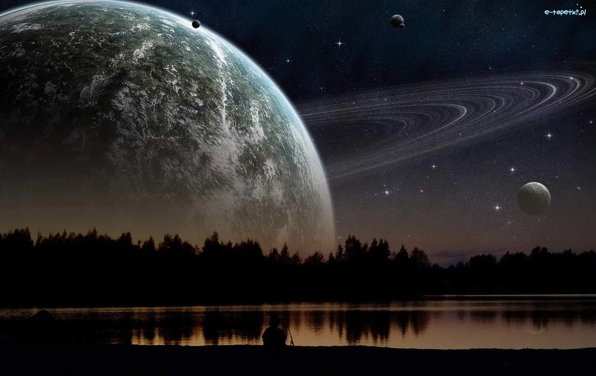 Planeta, Kosmos, Niebo, Fantasy, Jezioro