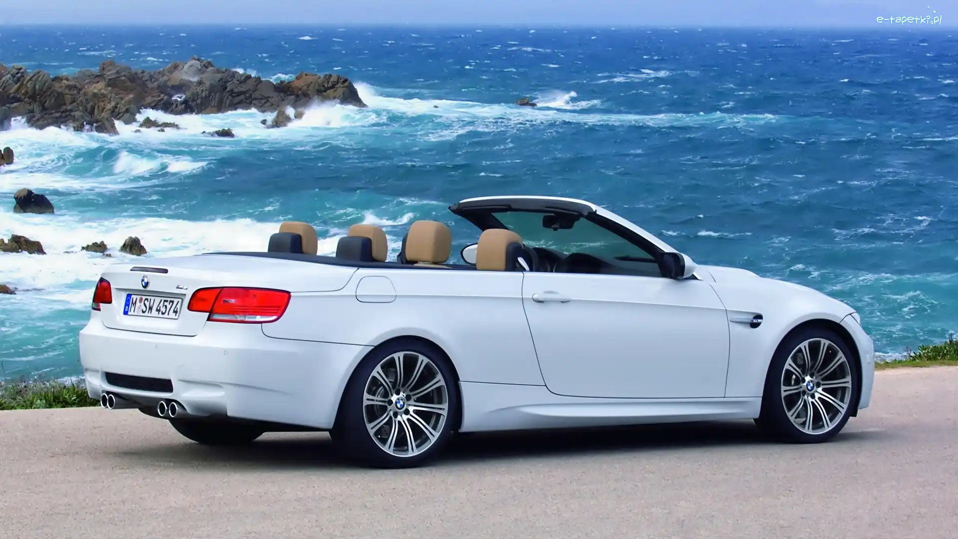 Białe, Kabriolet, BMW M3 E93, Skały, Morze