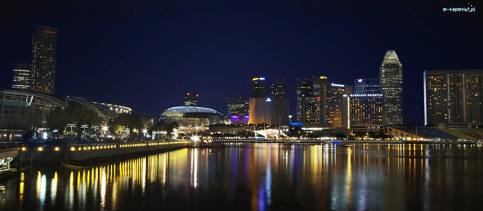 Nocą, Odbicie, Morze, Singapur