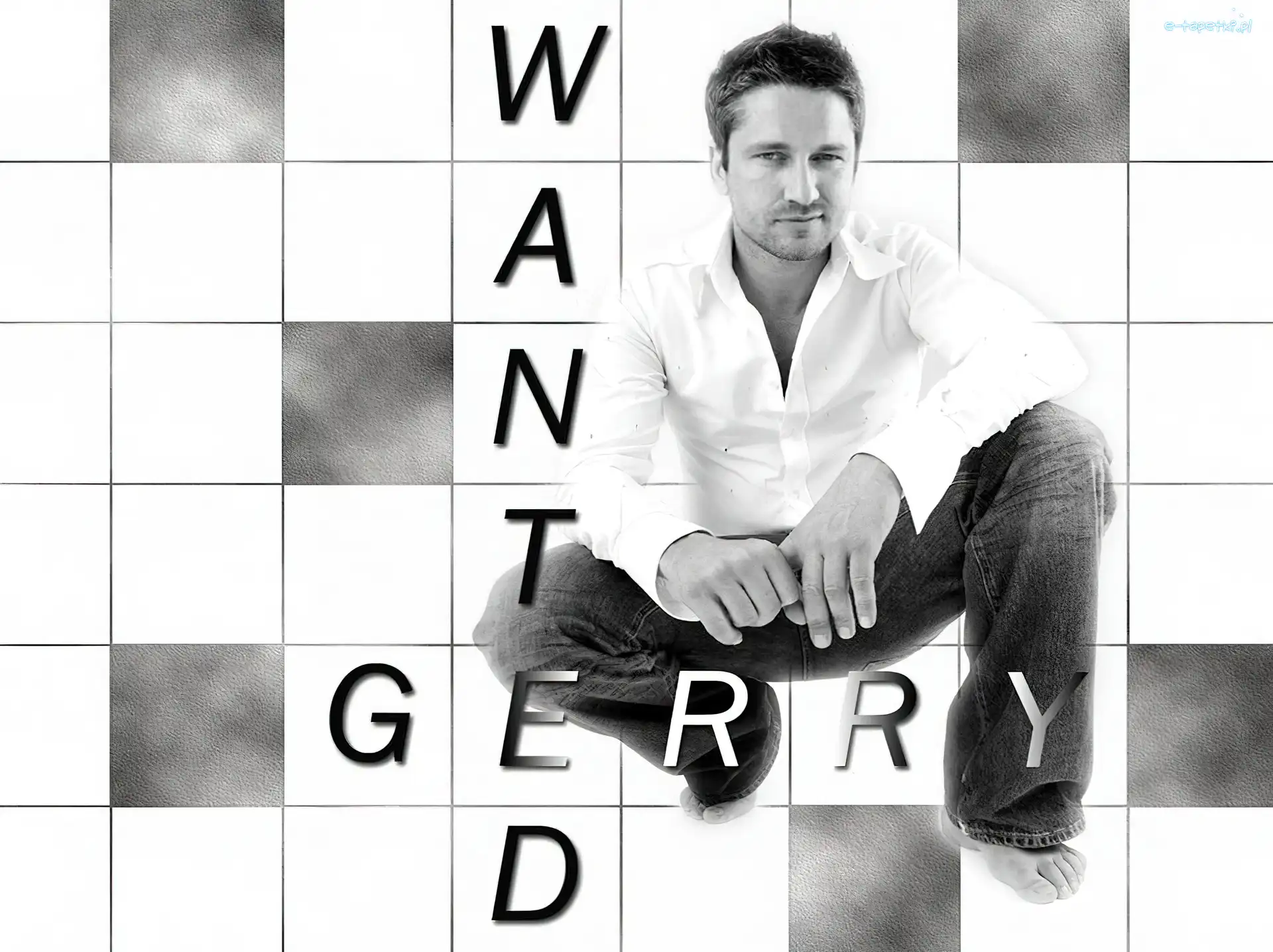 jeansy, biała koszula, Gerard Butler