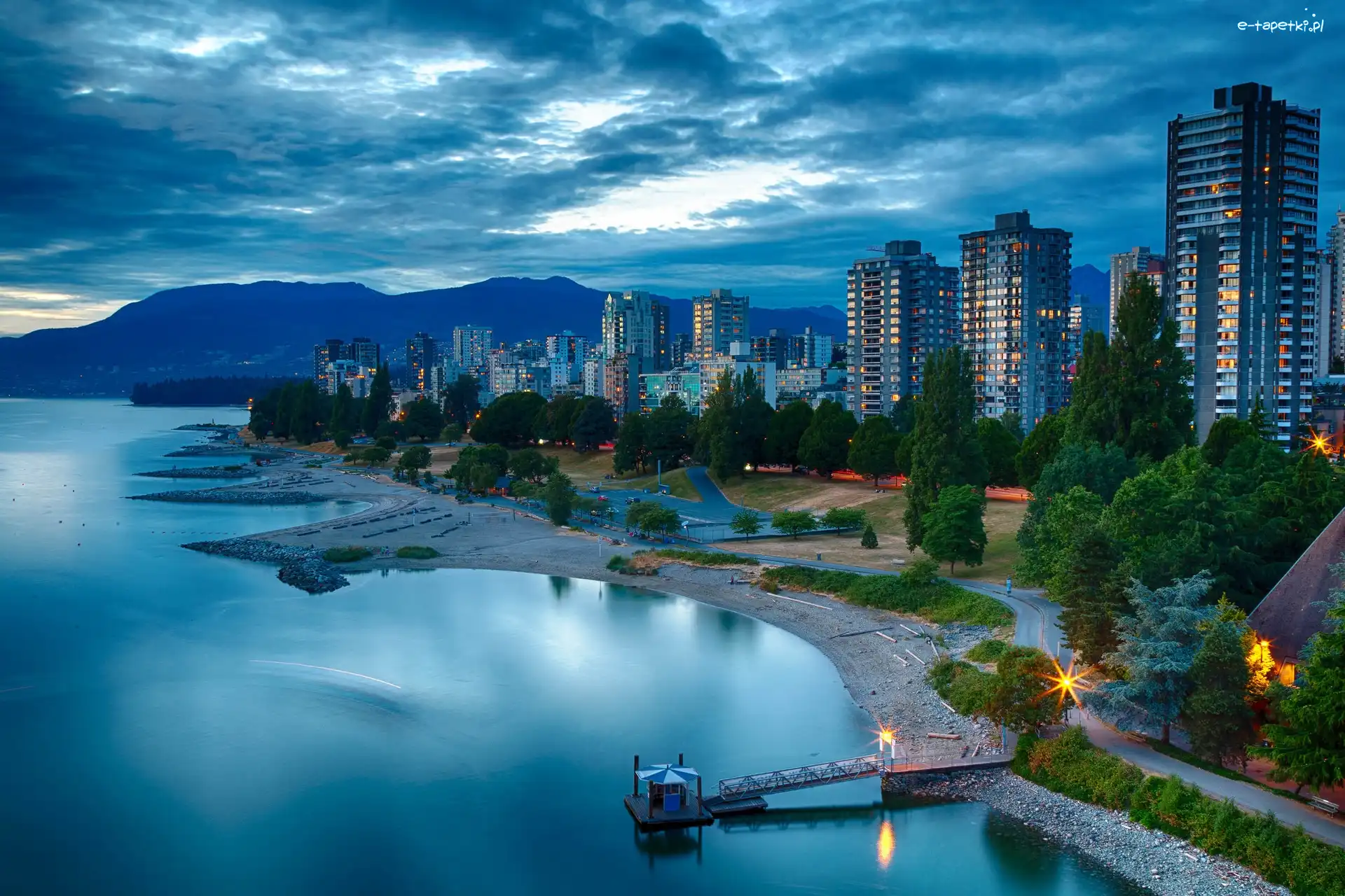Morze, Domy, Plaża, Kanada, Vancouver
