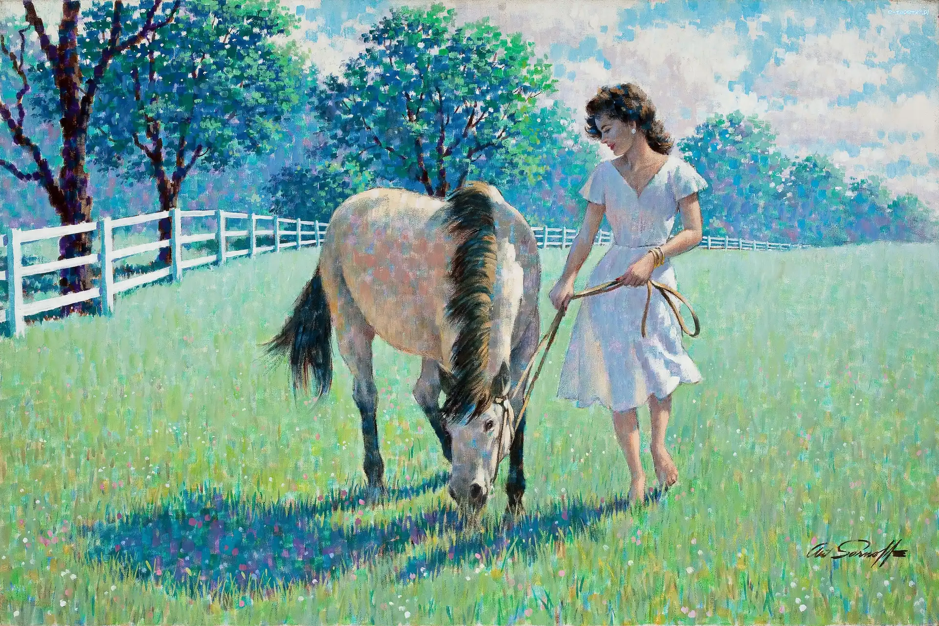 Reprodukcja, Kobieta, Obrazu, Arthur Sarnoff, Koń