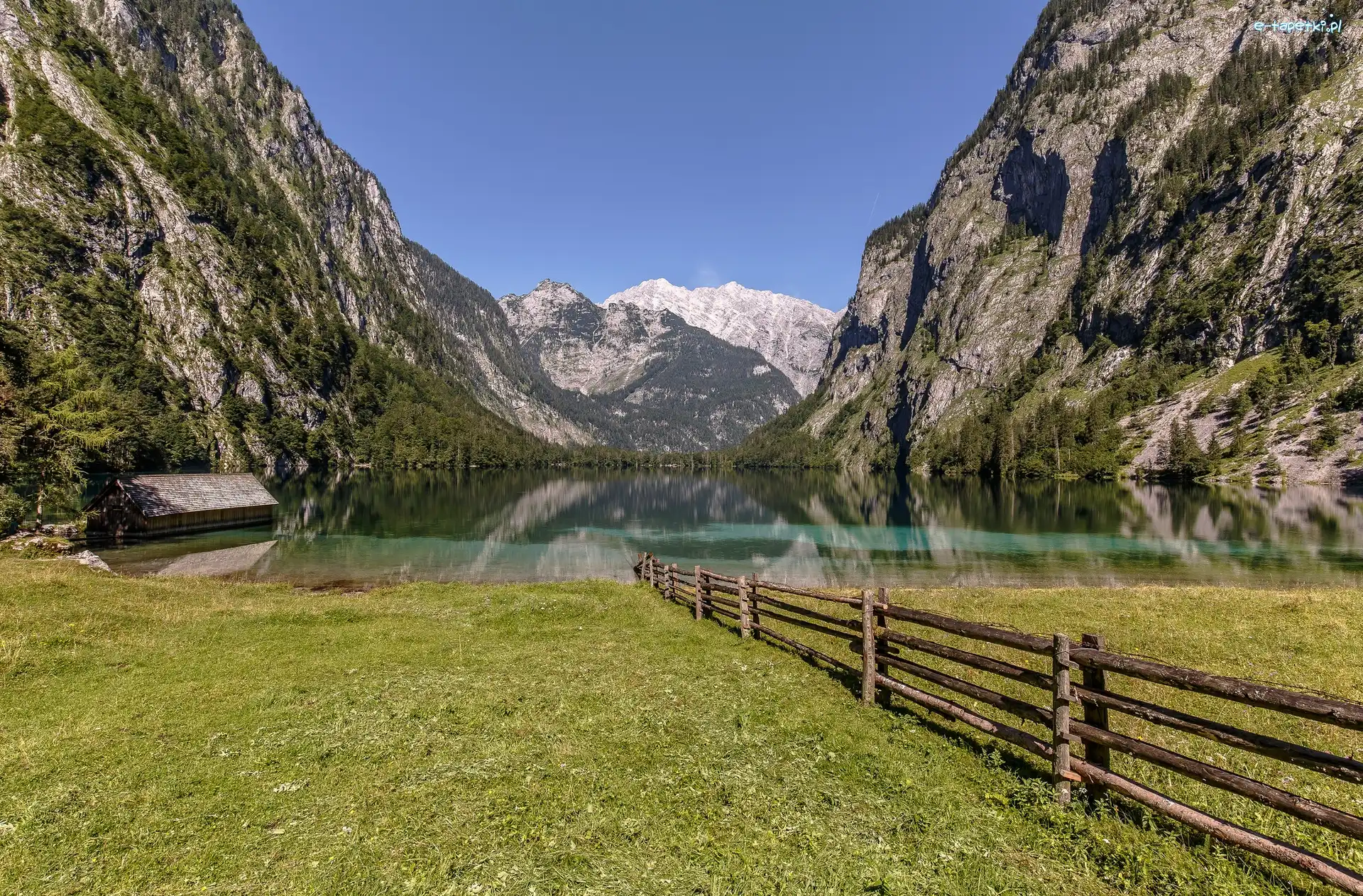 Płot, Park Narodowy Berchtesgaden, Jezioro Königssee, Bawaria, Niemcy, Łąka, Alpy Bawarskie