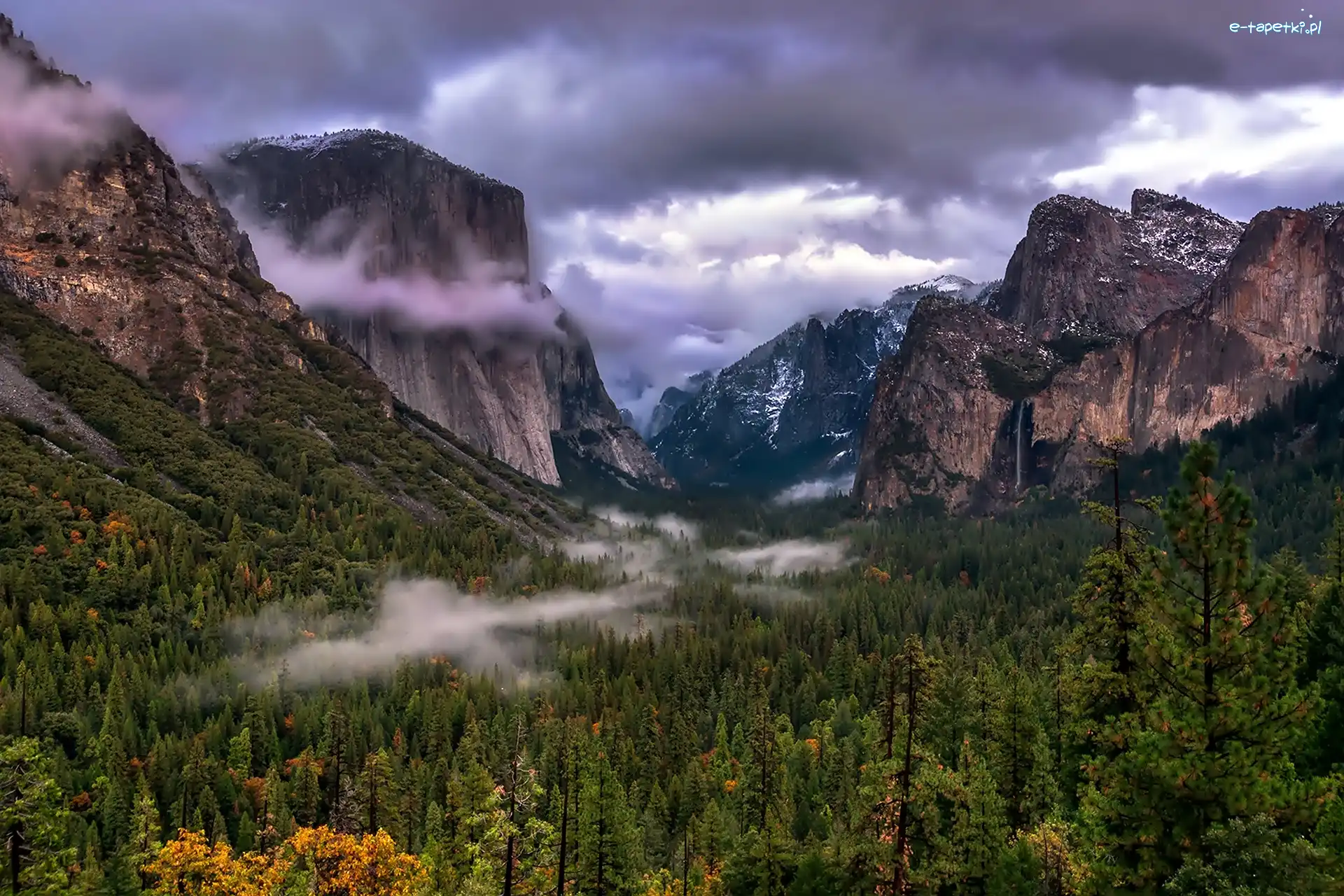Lasy, Park Narodowy Yosemite, Góry, Chmury, Stan Kalifornia, Stany Zjednoczone