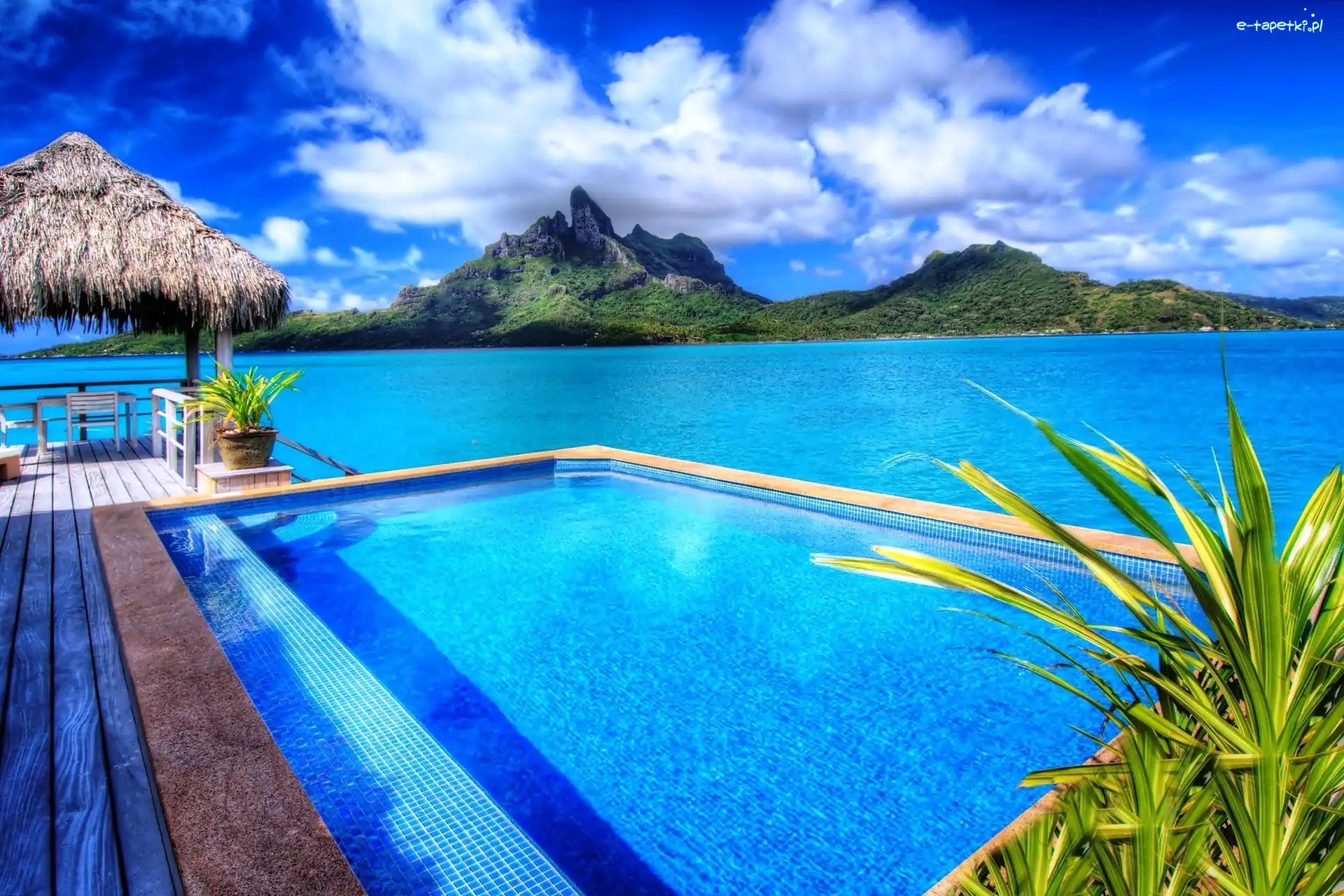 Bungalow, Góry, Basen, Bora Bora, Morze