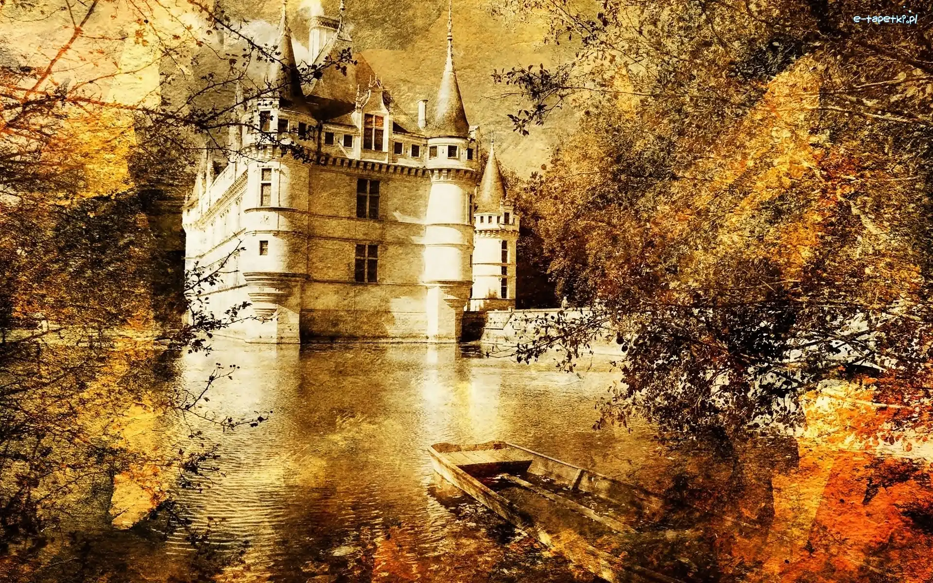 Łódka, Francja, Staw, Grafika, Chaumont sur Loire, Zamek w Chaumont