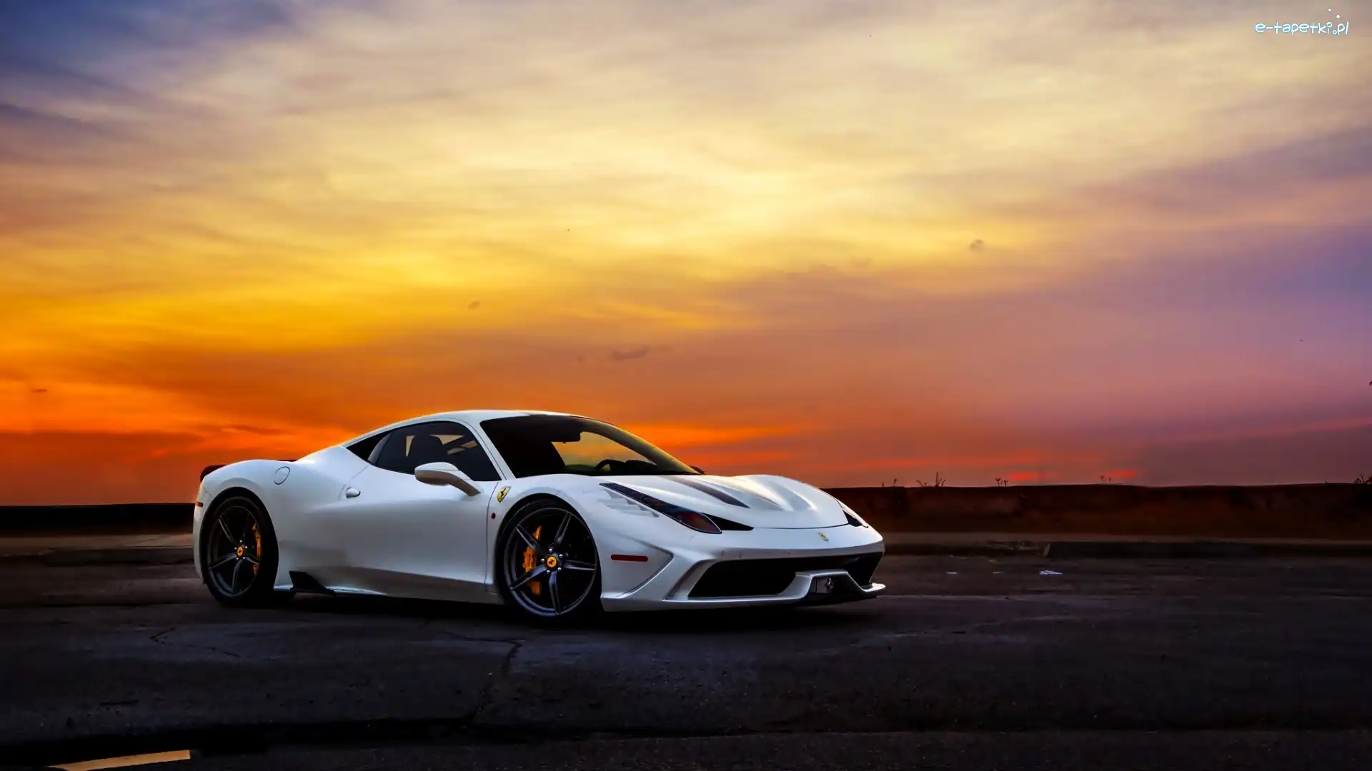 Zachód Słońca, Italia, Speciale, 458, Ferrari, Supercar, Biały