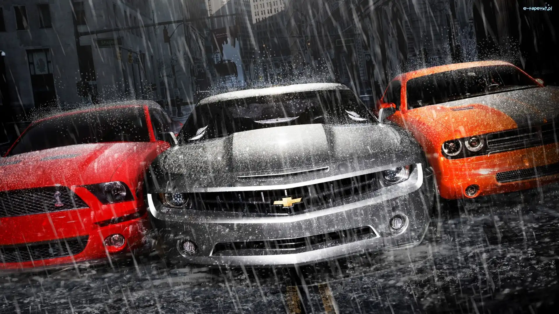 Mustang, Dodge, Ford, Deszcz, Camaro, Chevrolet