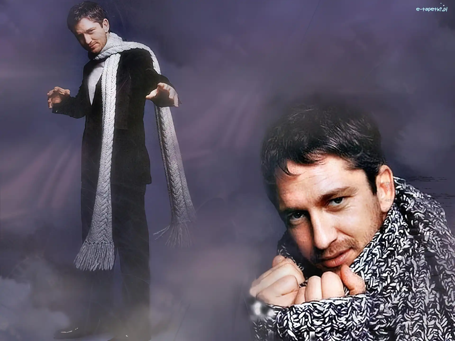 sweter, szalik, Gerard Butler