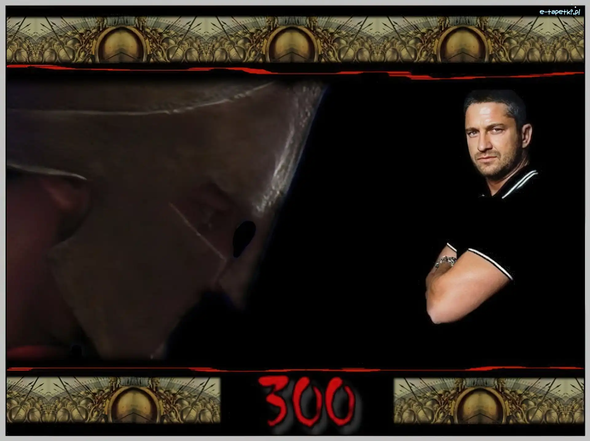 czarna koszulka, maska, Gerard Butler