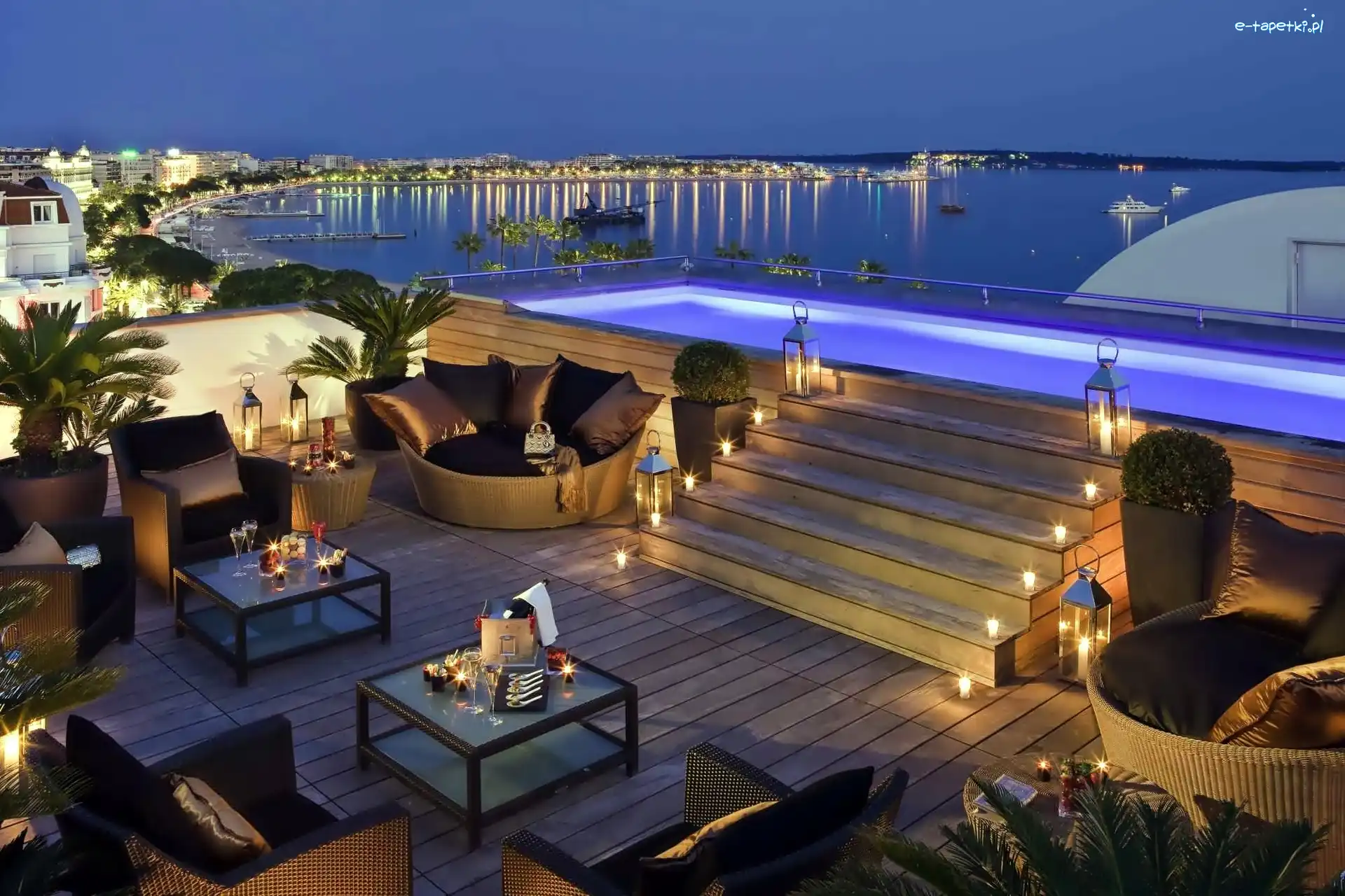 Basen, Hotel, Francja, Cannes, Taras, Widok, Morze, Luksusowy