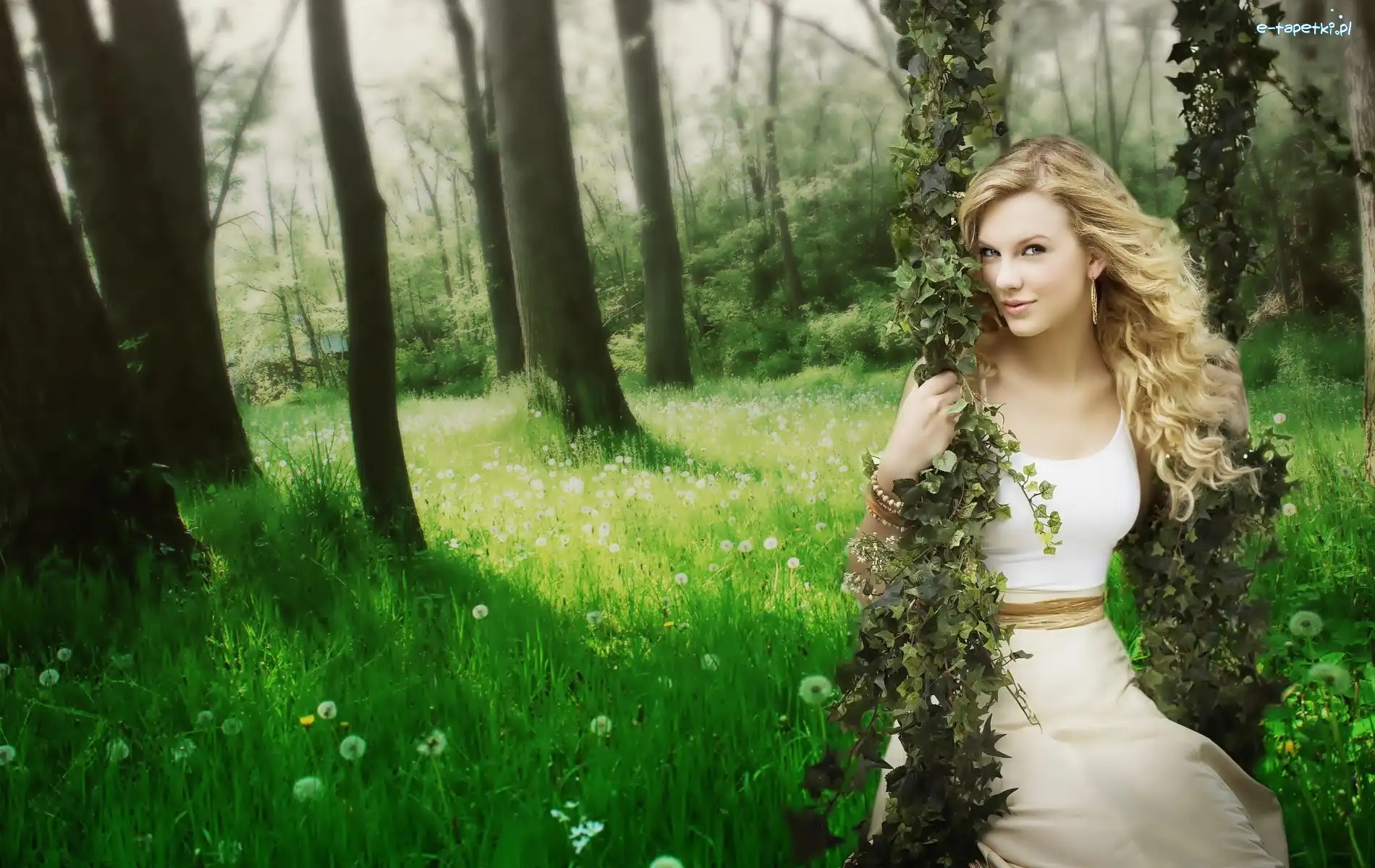 Drzewa, Huśtawka, Las, Mniszek, Blondynka, Taylor Swift