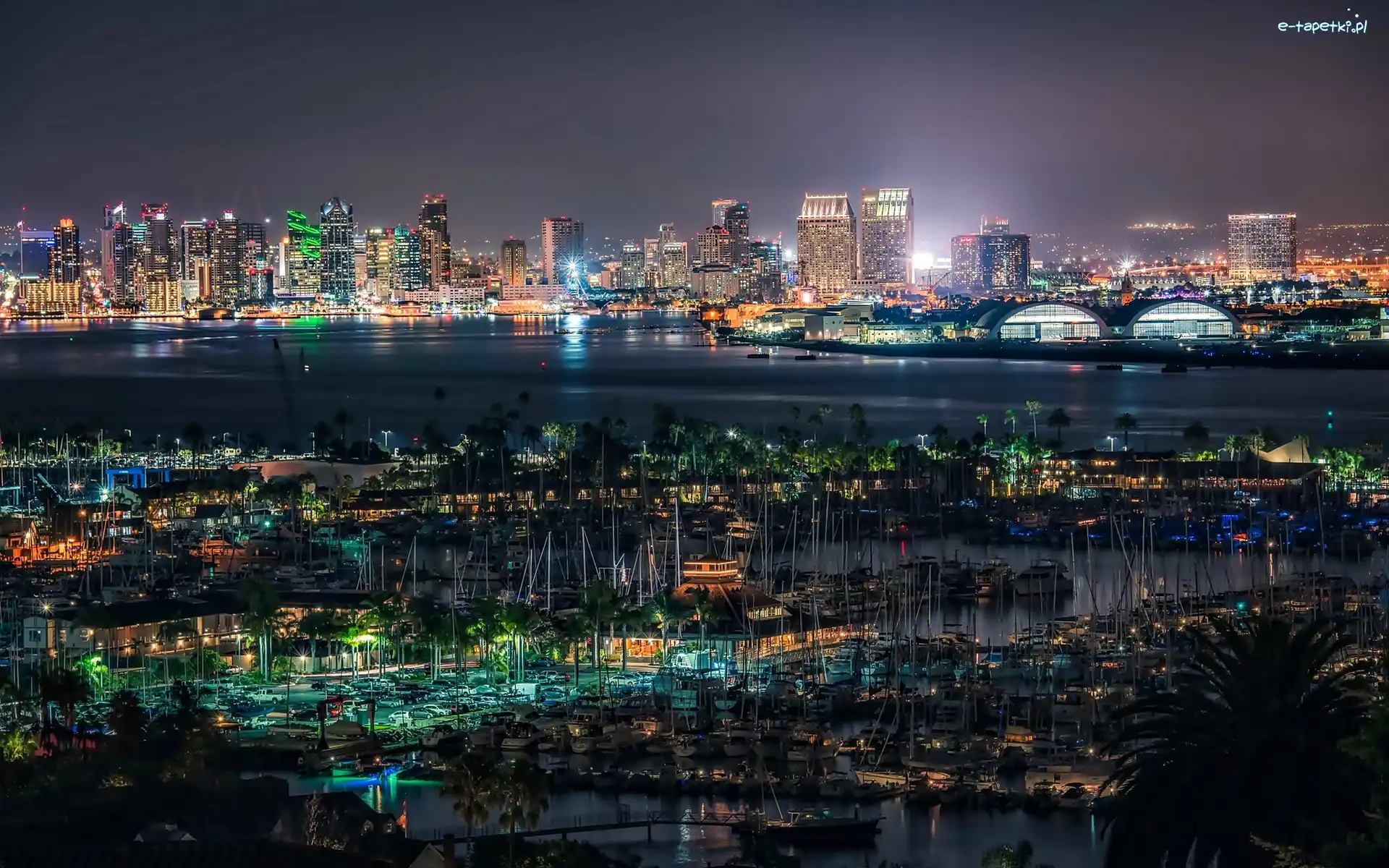 Noc, Port, Panorama Miasta, Światła, San Diego, Kalifornia