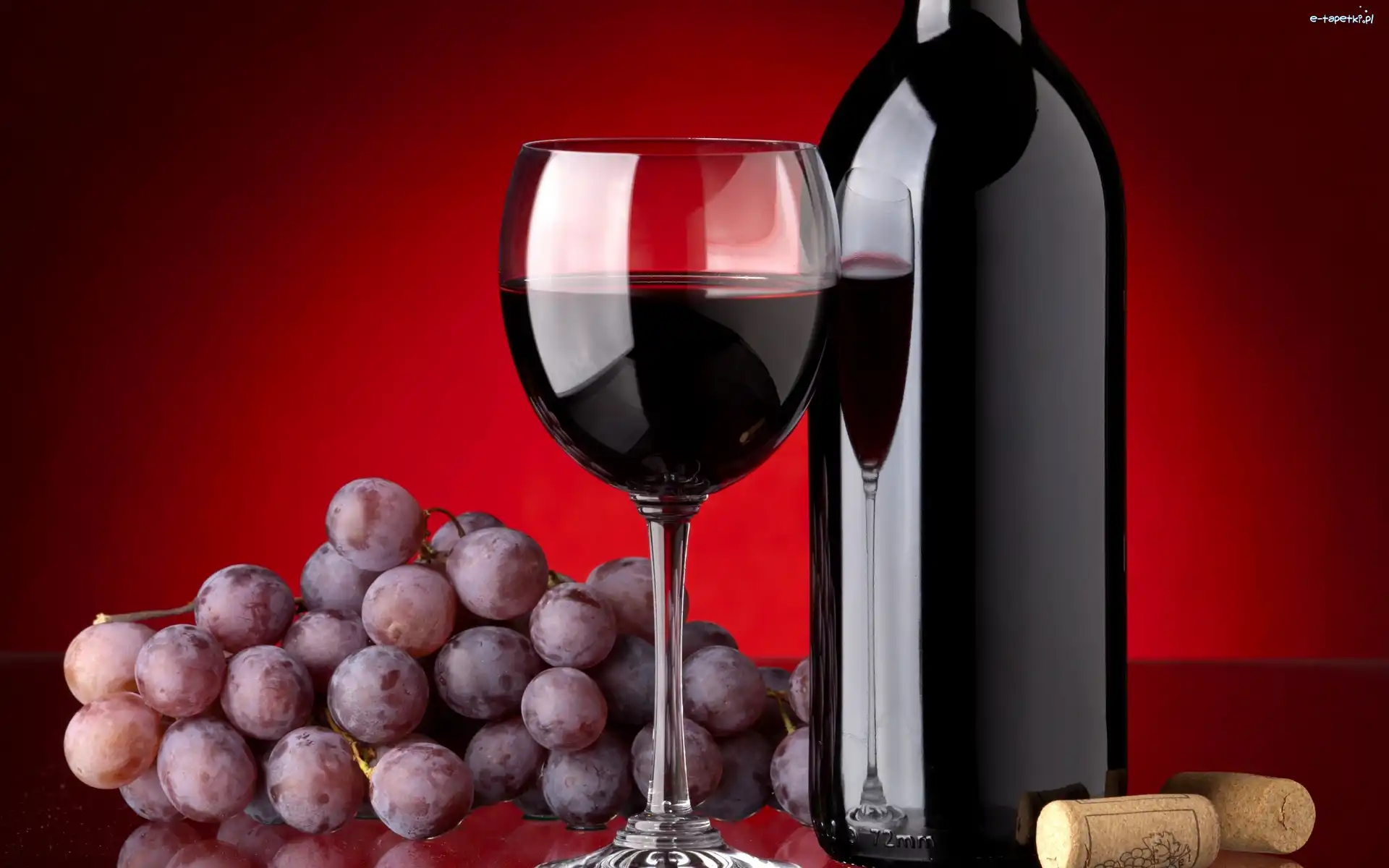Winogrono, Kieliszek, Butelka, Korki, Wino, Czerwone