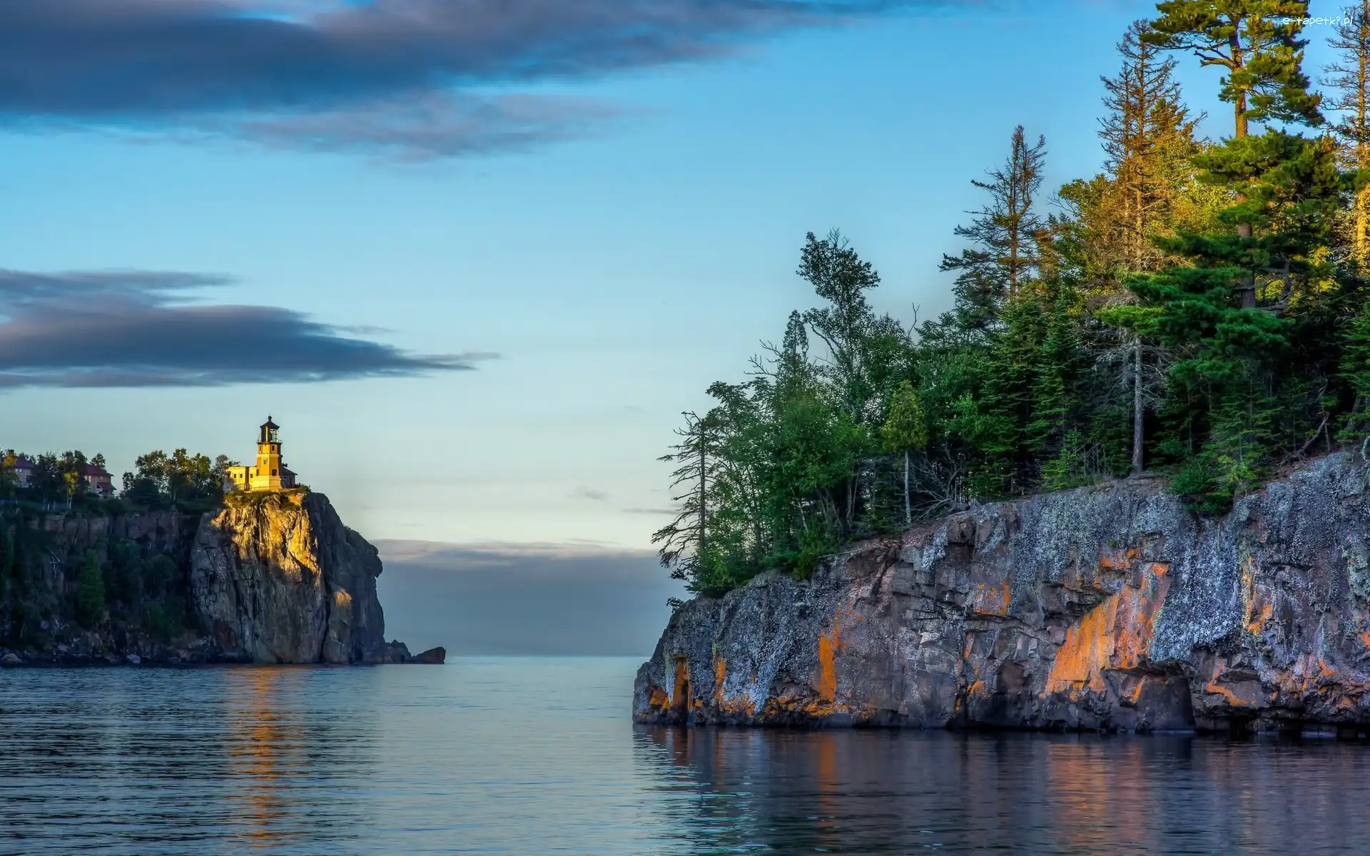 Latarnia, Skały, Las, Morska, Jezioro, Minnesota