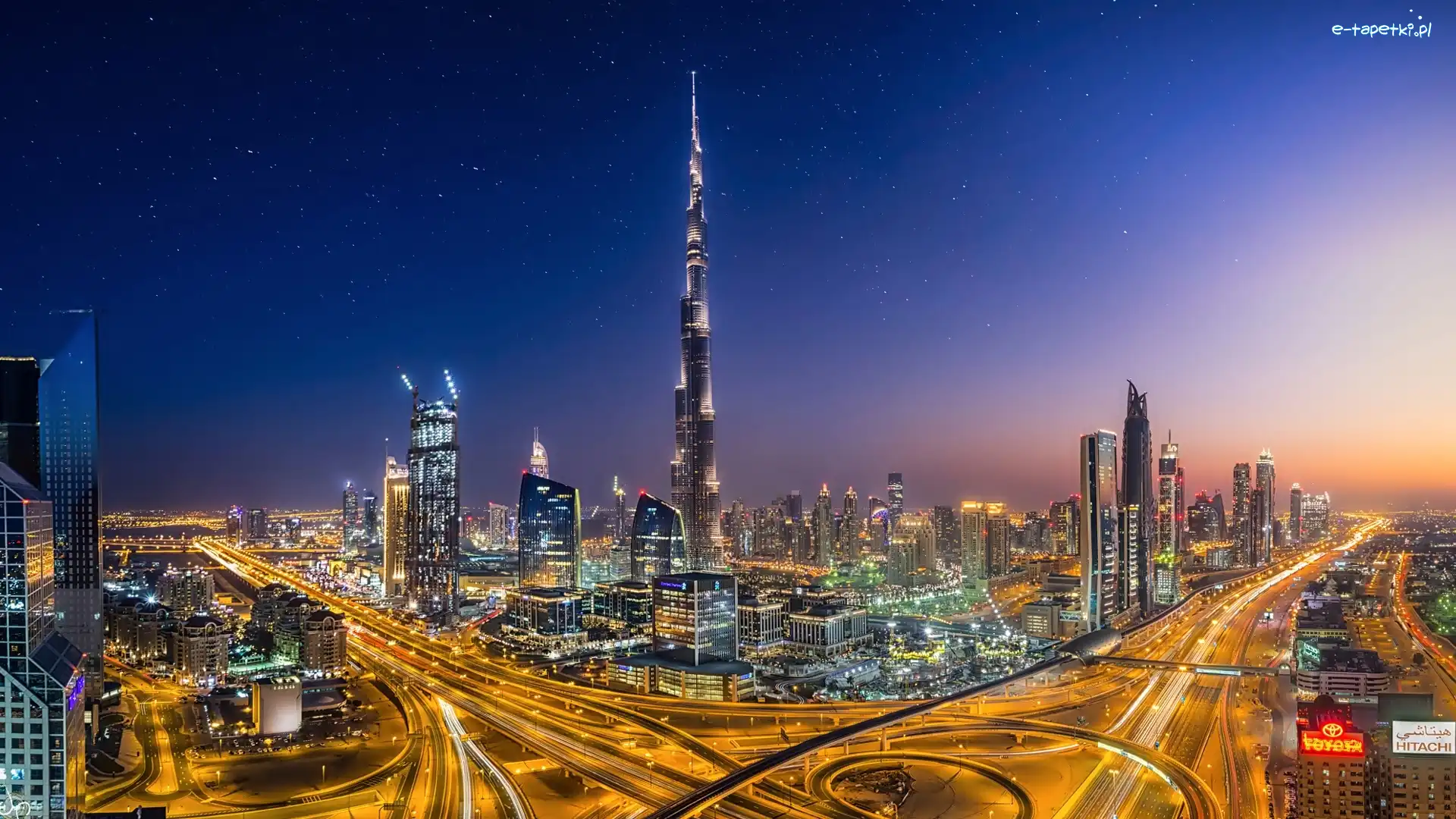 Zjednoczone Emiraty Arabskie, Burdż Chalifa, Dubaj, Noc, Panorama