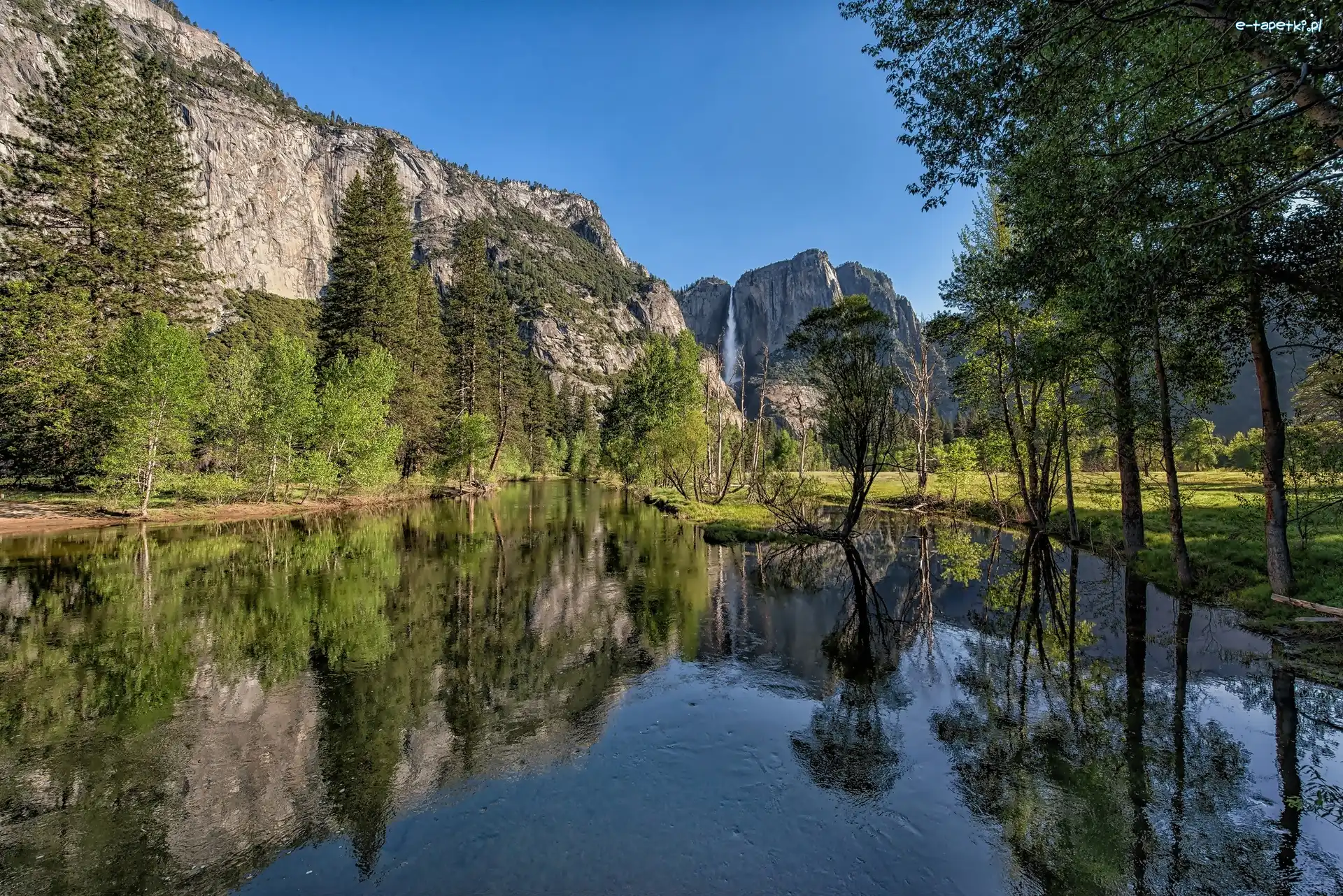 Rzeka, Park Narodowy Yosemite, Drzewa, Góry, Stan Kalifornia, Stany Zjednoczone