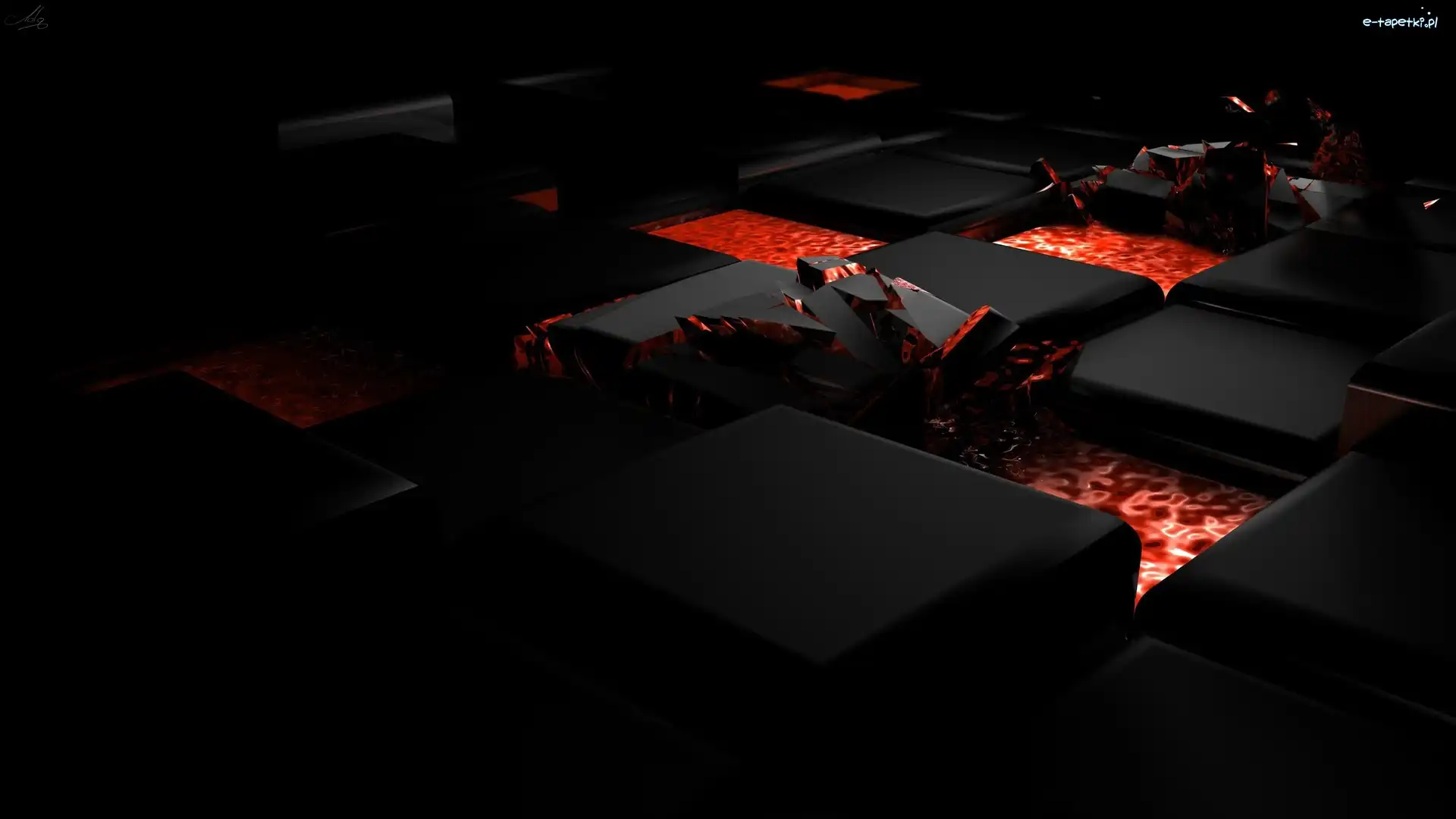Wybuch, Kostki, Lawa, 3D, Czarne, Ciemna
